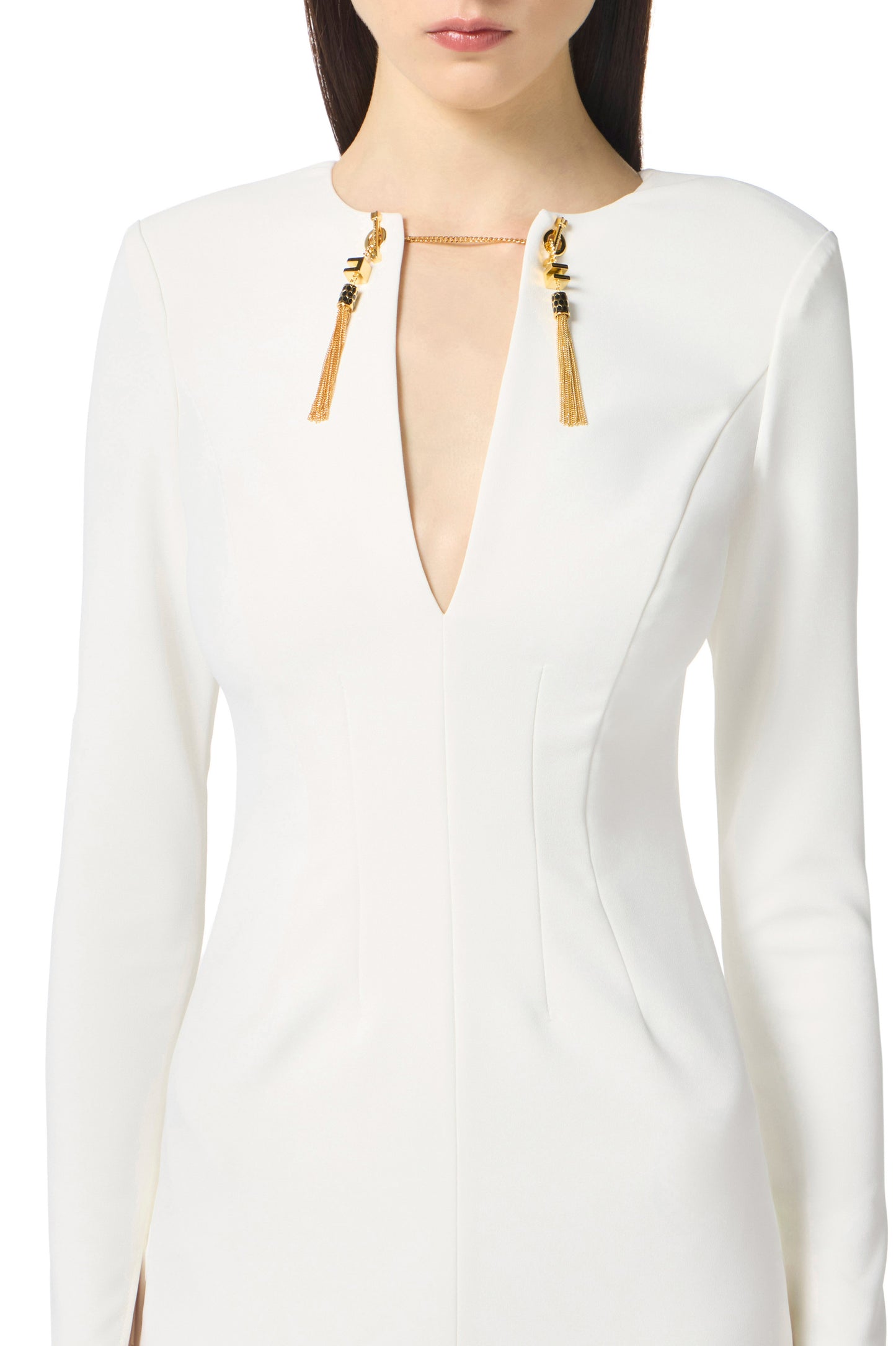 Dress in lightweight crêpe fabric with jewel chain