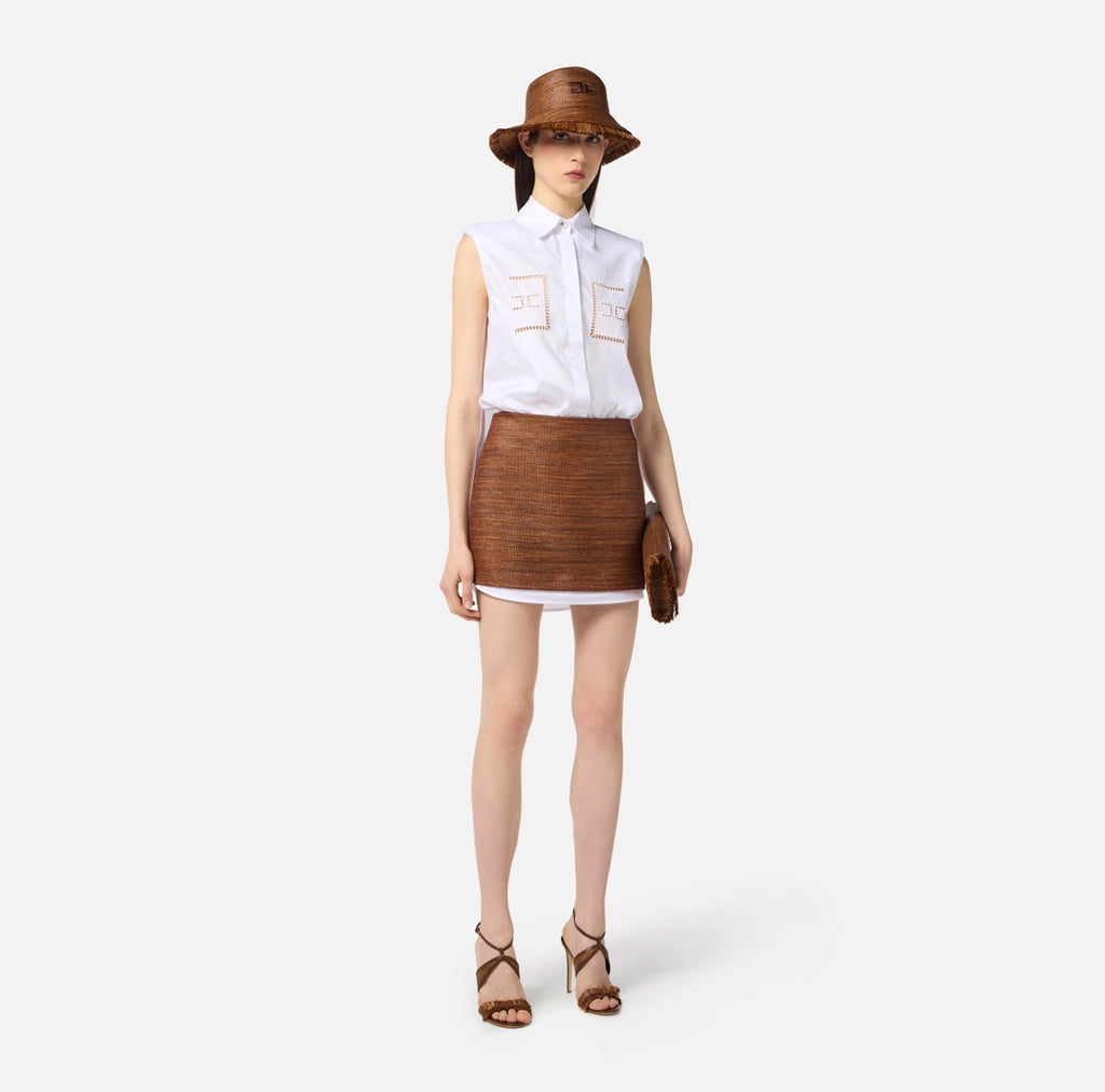 Cotton and raffia poplin dress with openwork embroideries | LAST PIECE: 40