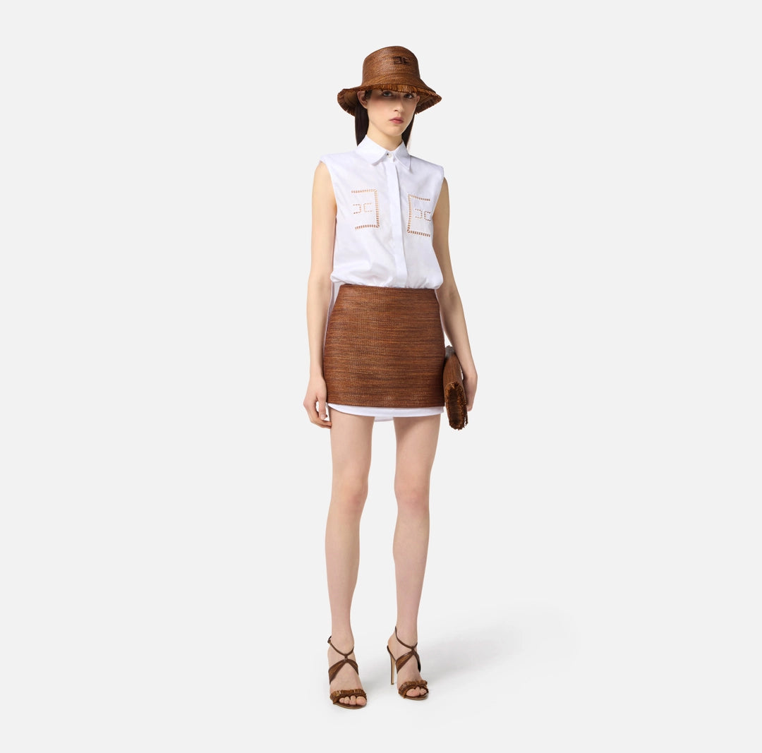 Cotton and raffia poplin dress with openwork embroideries | LAST PIECE: 40