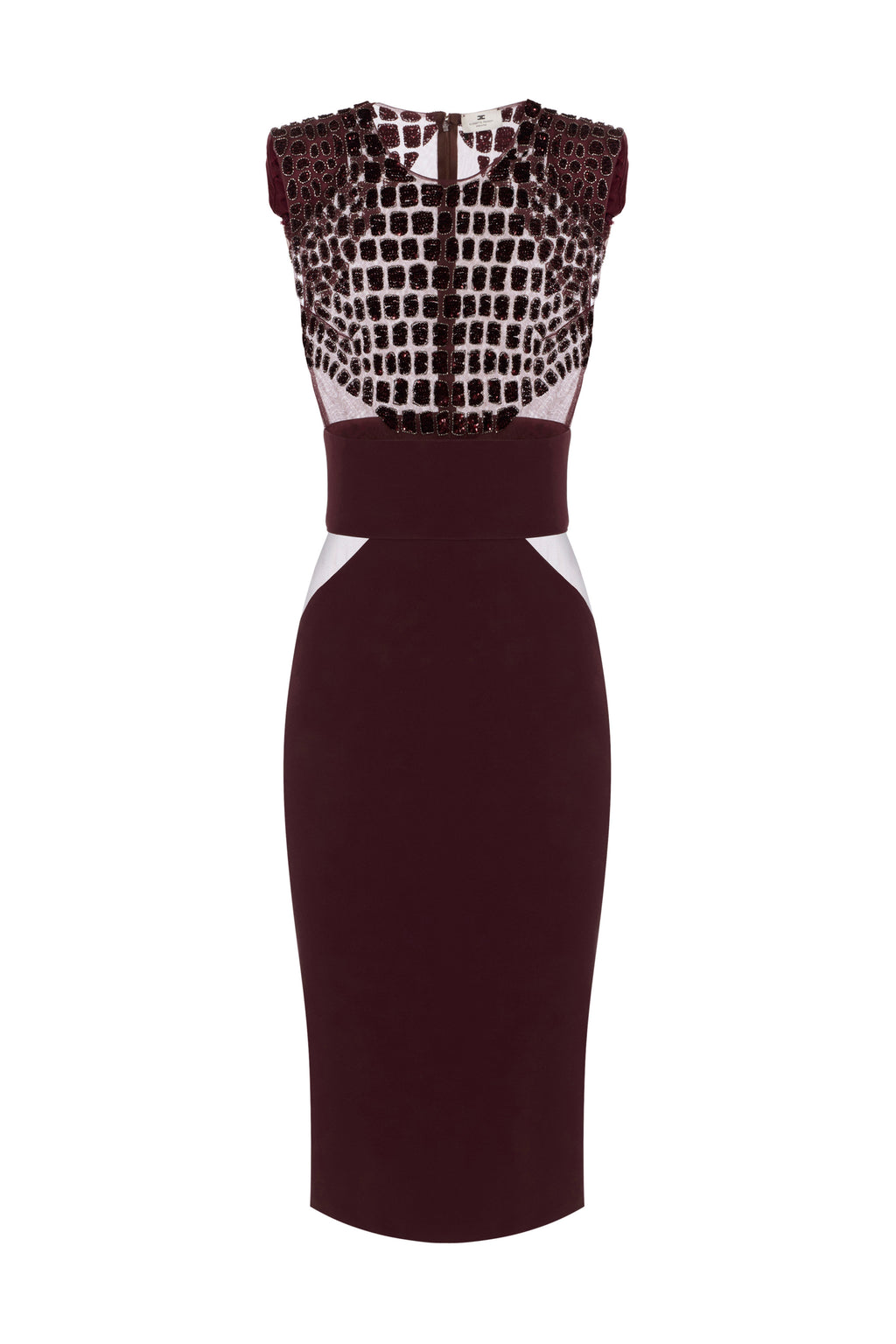 Dress in lightweight crêpe and tulle fabrics with crocodile-effect embroideries