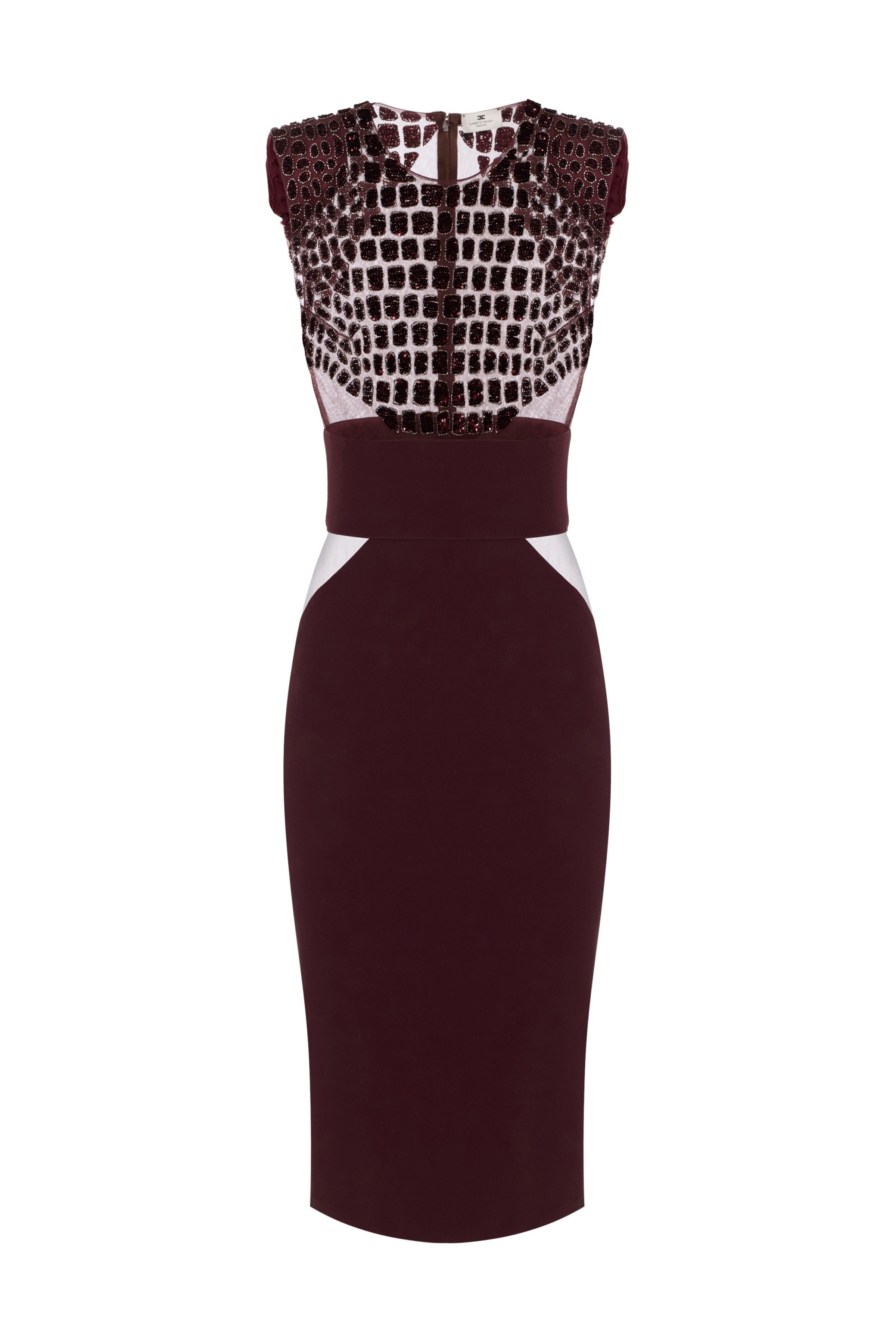 Dress in lightweight crêpe and tulle fabrics with crocodile-effect embroideries