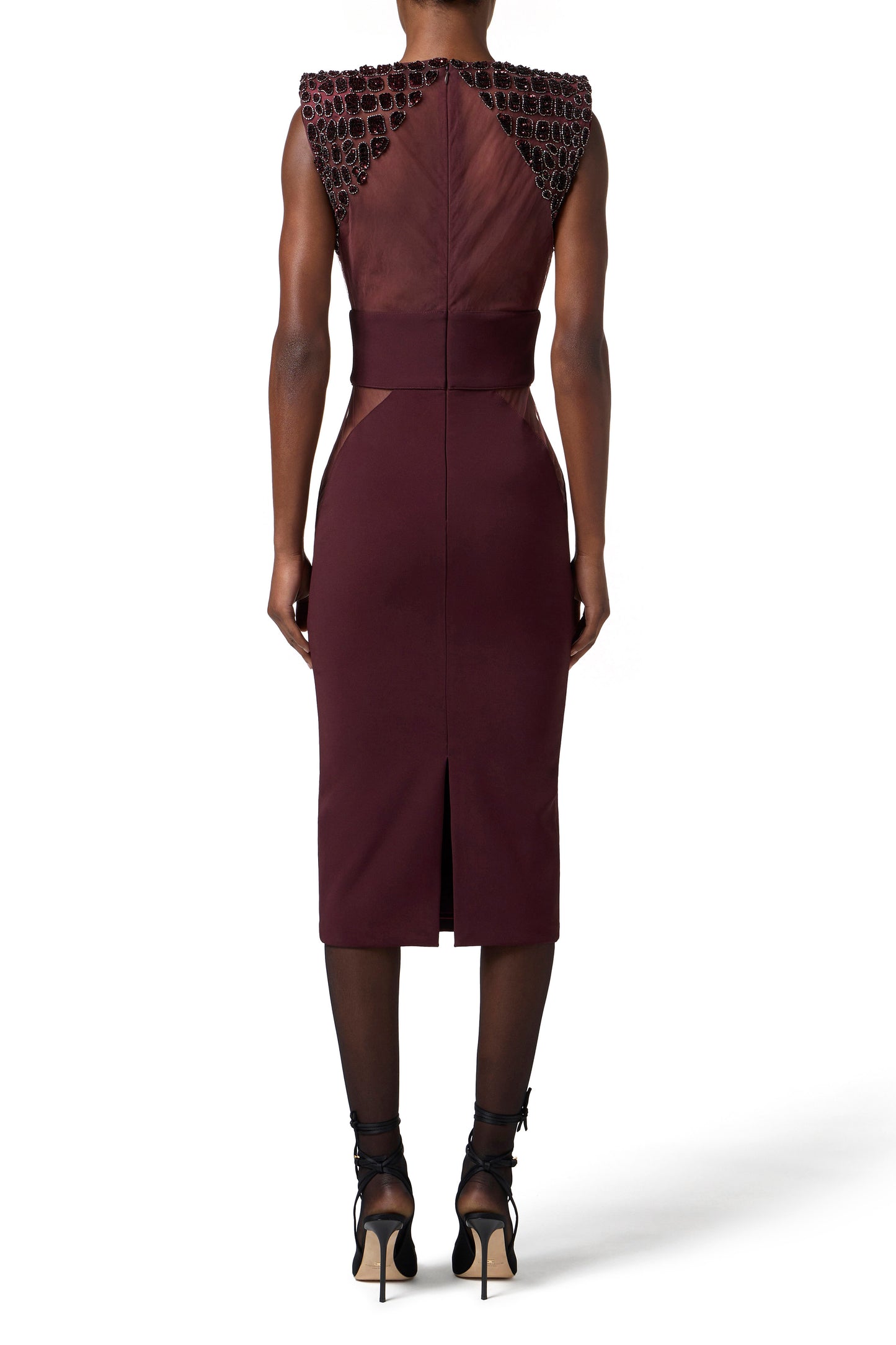 Dress in lightweight crêpe and tulle fabrics with crocodile-effect embroideries