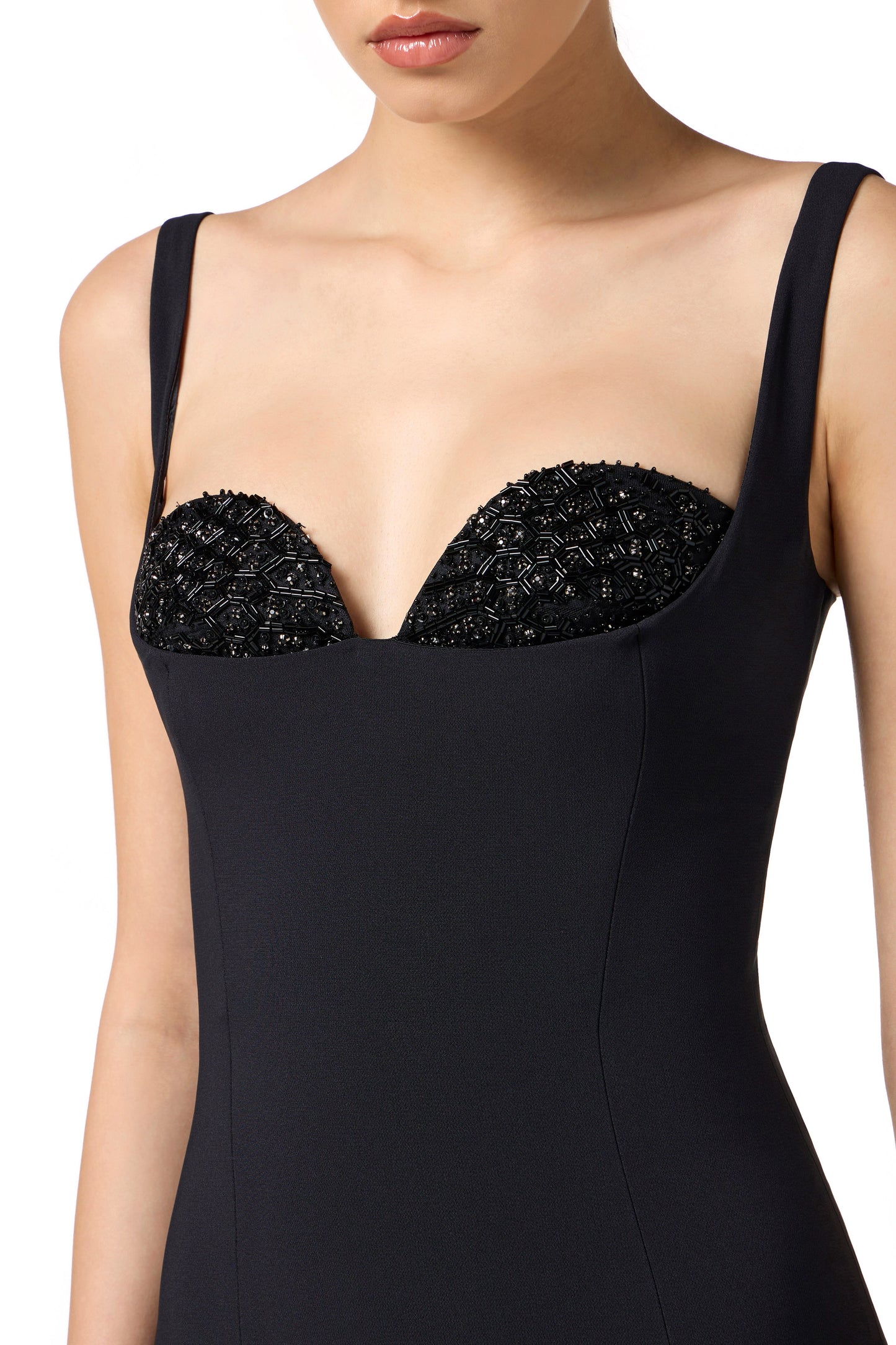 Dress in lightweight crêpe fabric with crystals