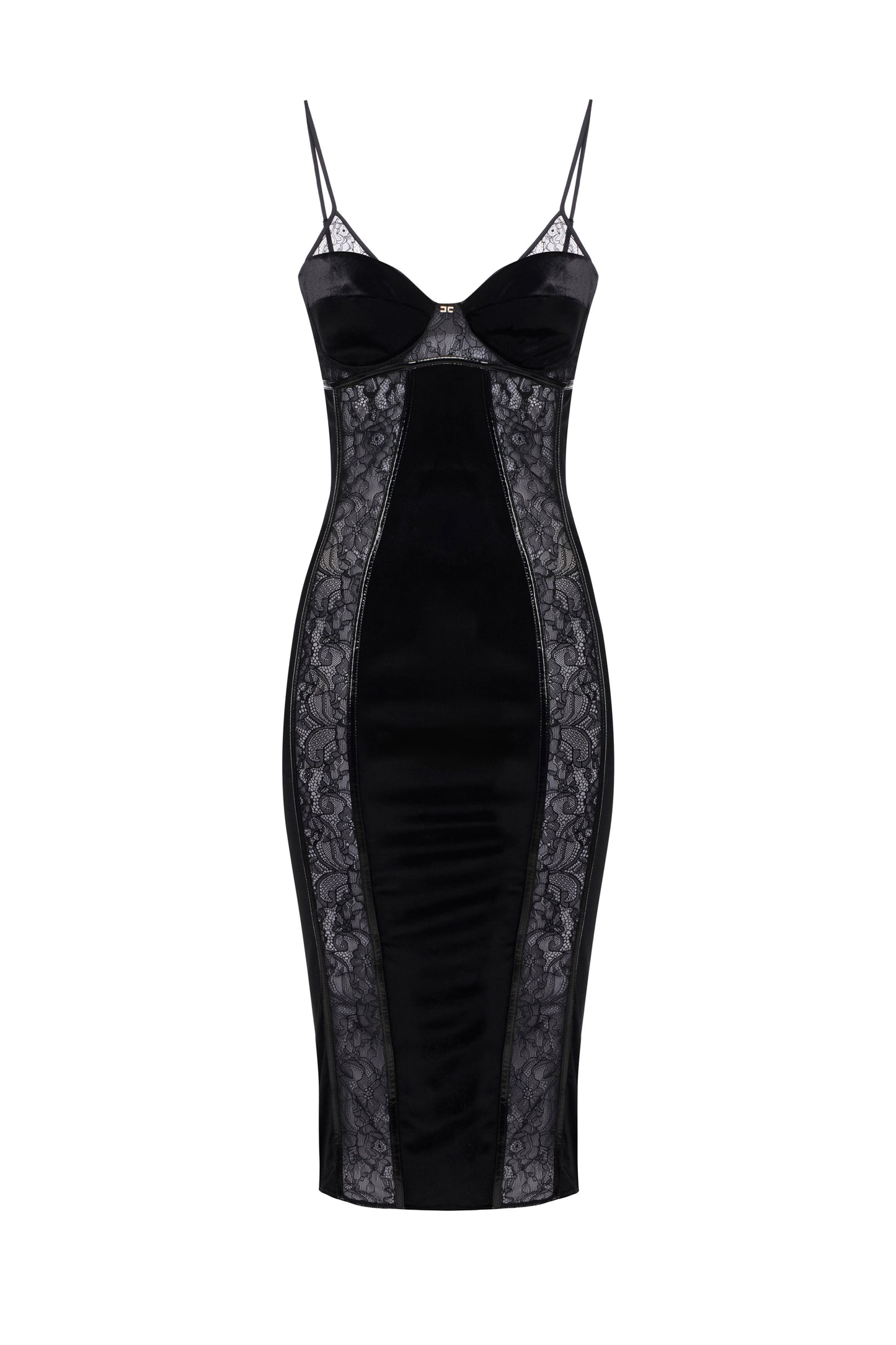 Dress in velvet and floral lace fabrics