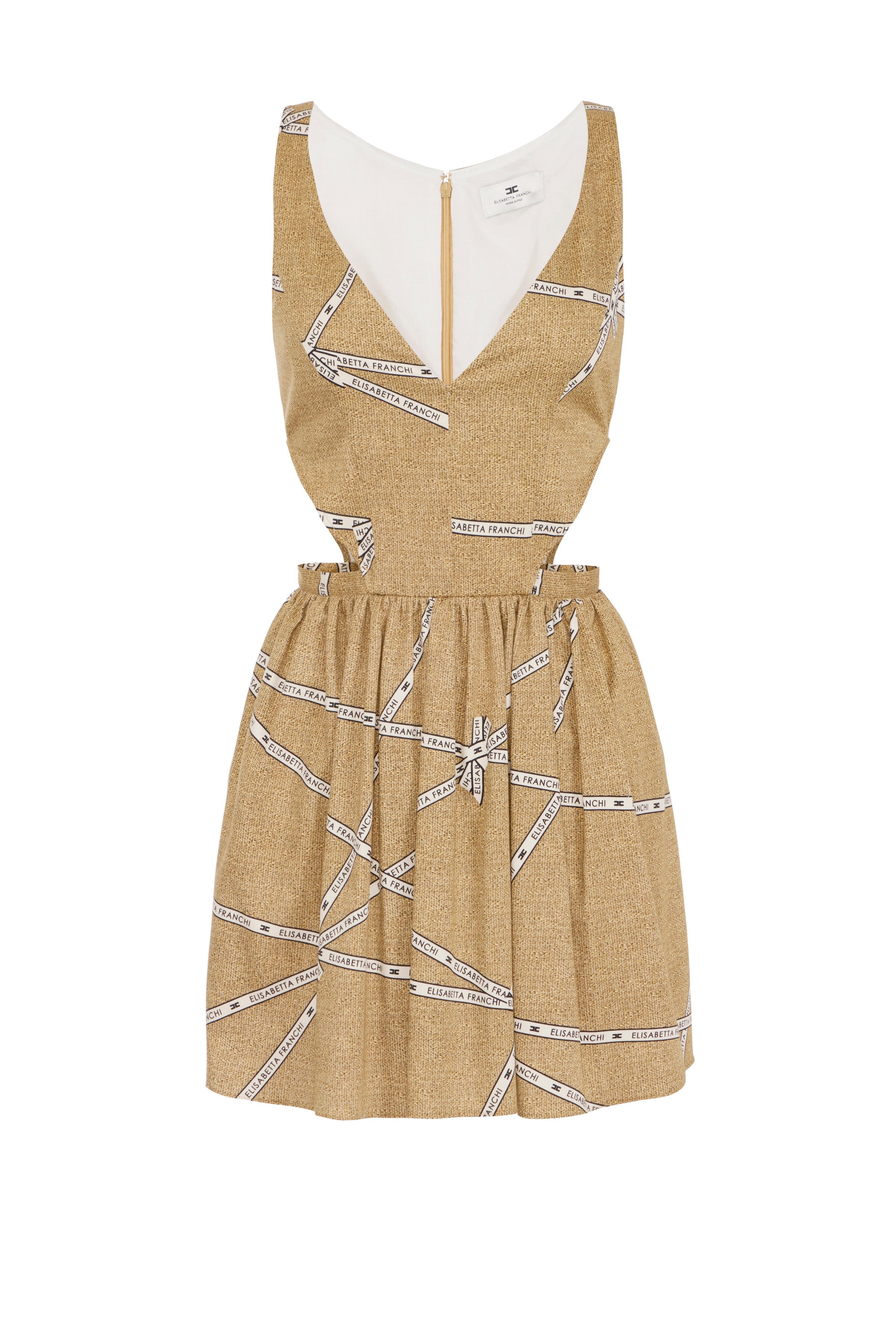 Cotton dress with raffia print and ribbon | LAST PIECE: 42