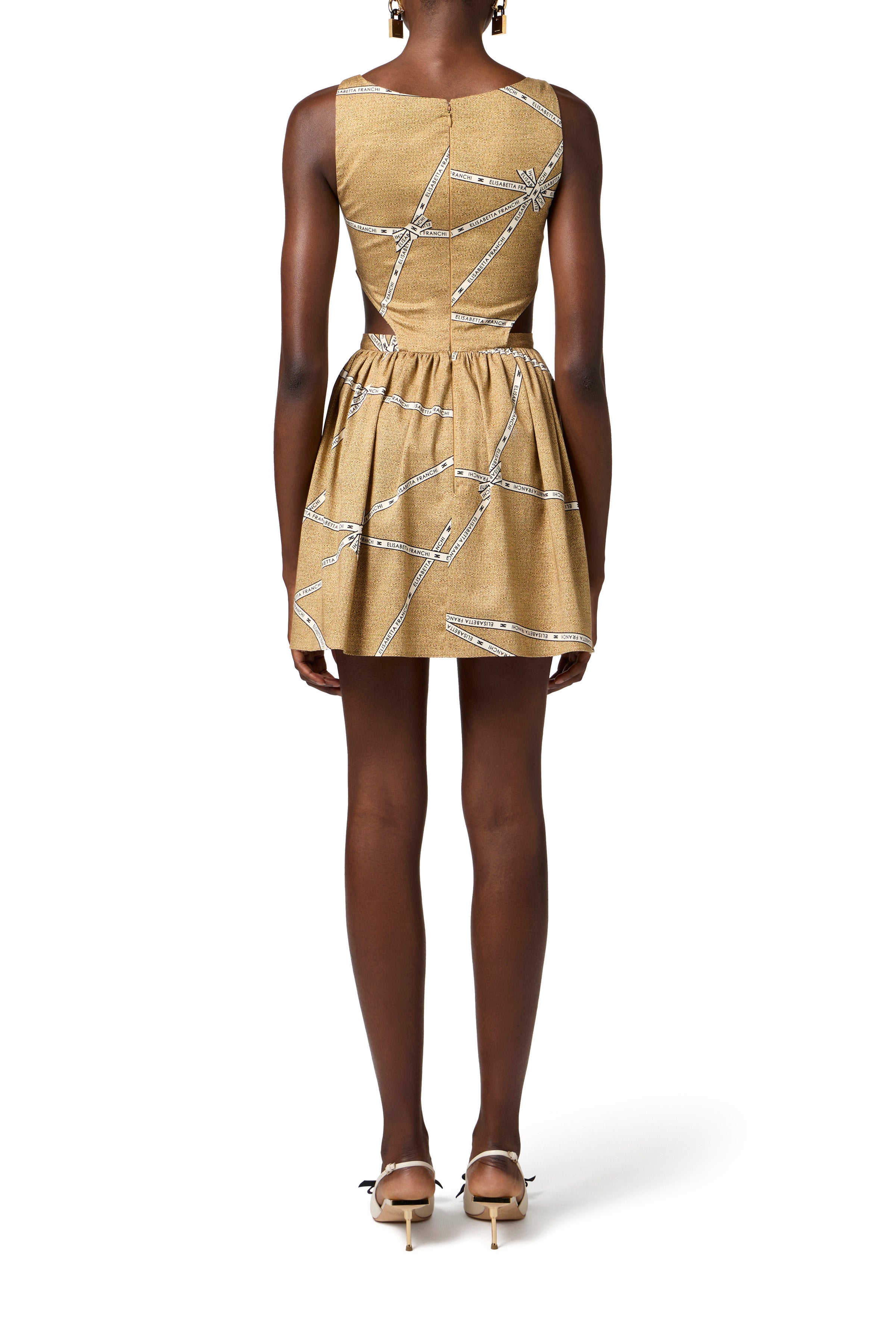 Cotton dress with raffia print and ribbon | LAST PIECE: 42