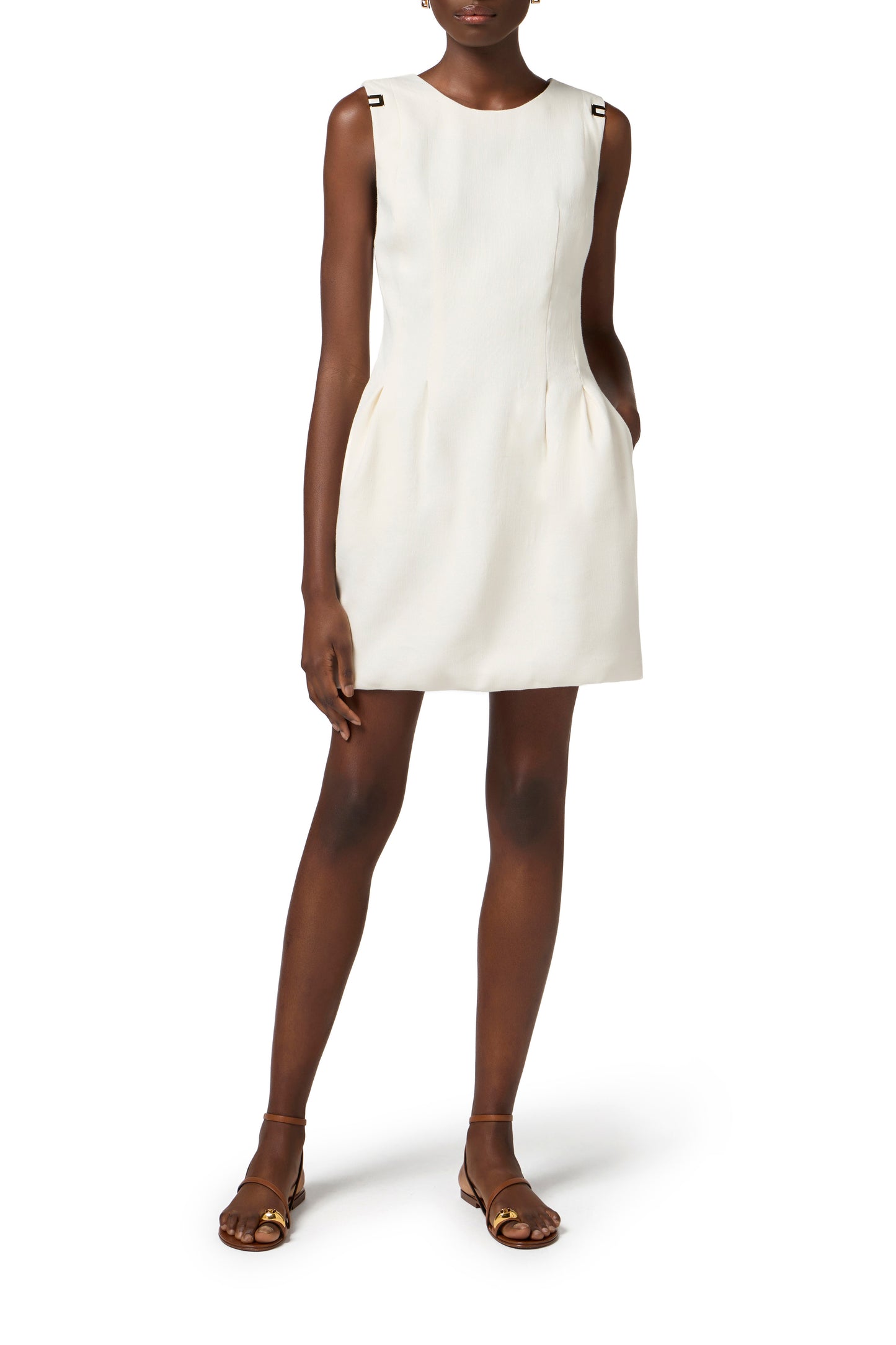 Linen-blend gabardine dress with logo details