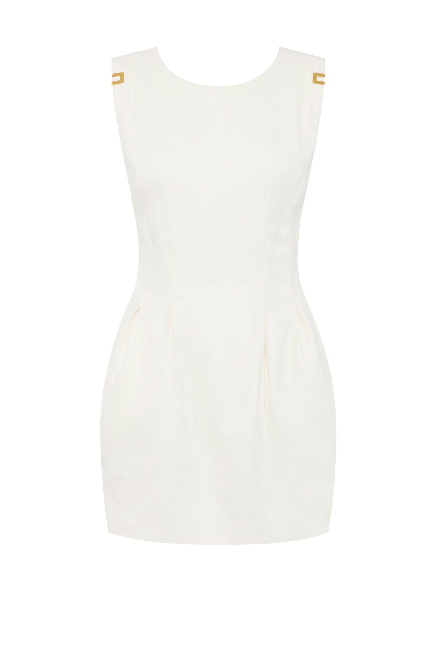 Linen-blend gabardine dress with logo details