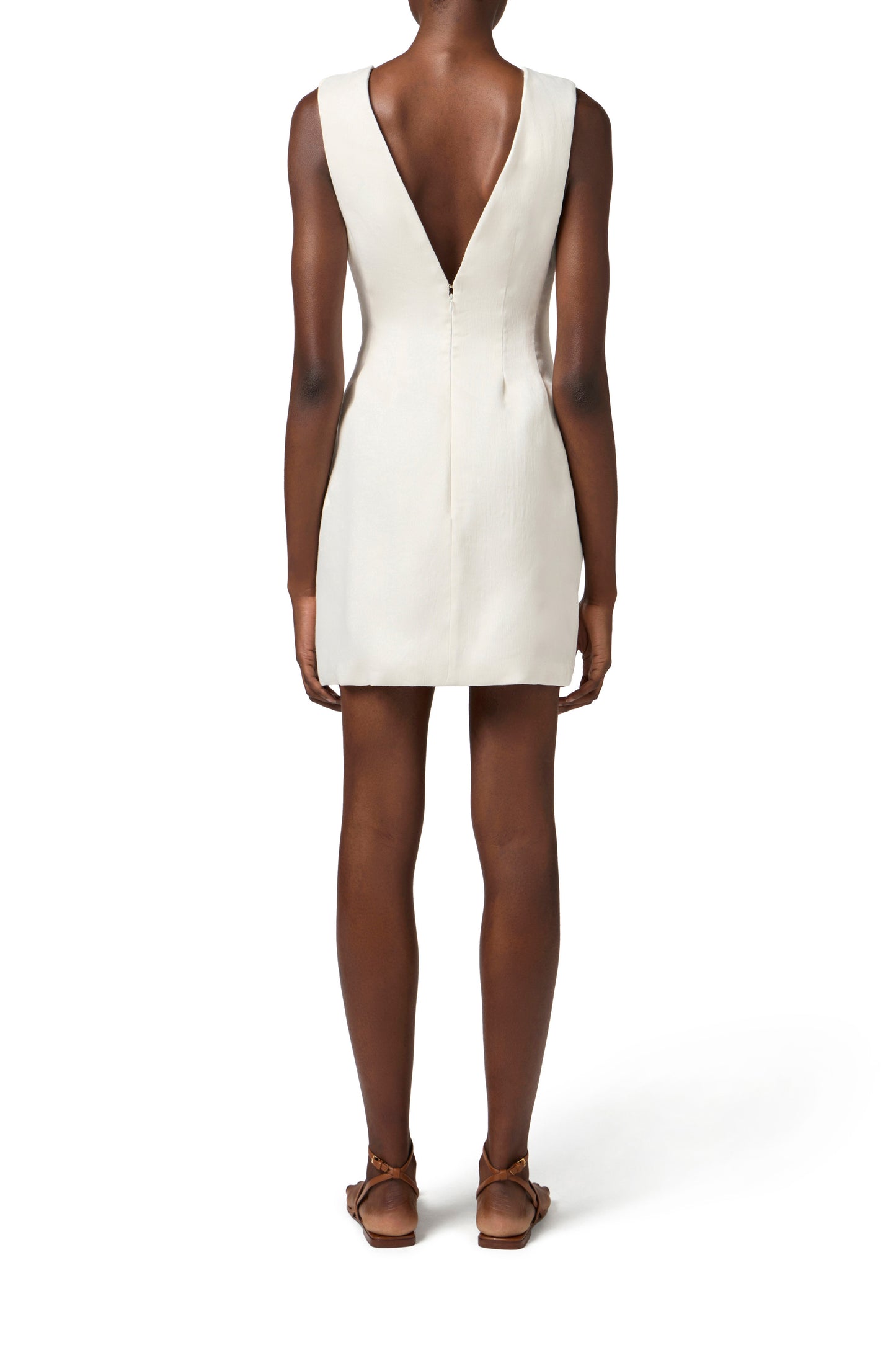 Linen-blend gabardine dress with logo details