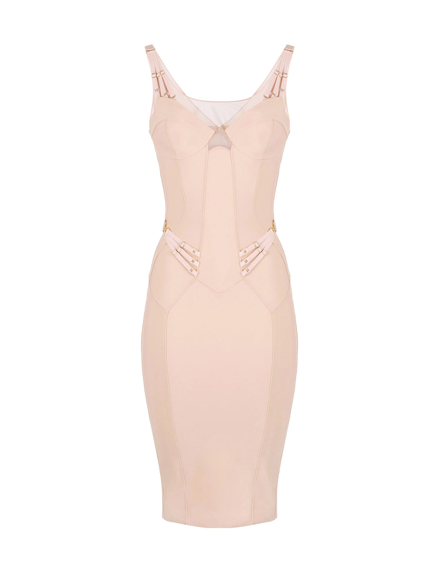 Lightweight jersey and tulle dress with elastic straps