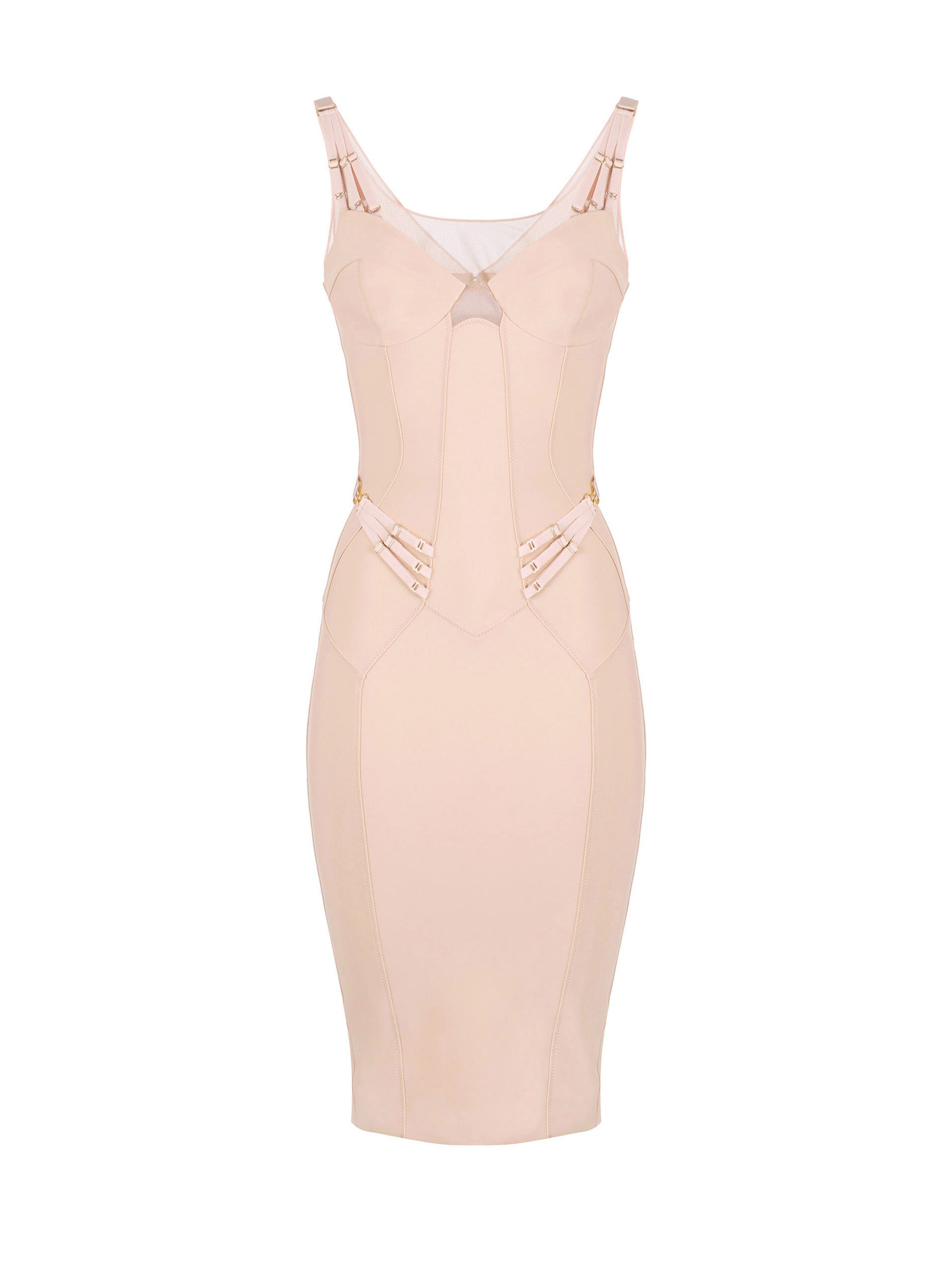 Lightweight jersey and tulle dress with elastic straps