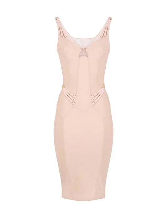 Lightweight jersey and tulle dress with elastic straps