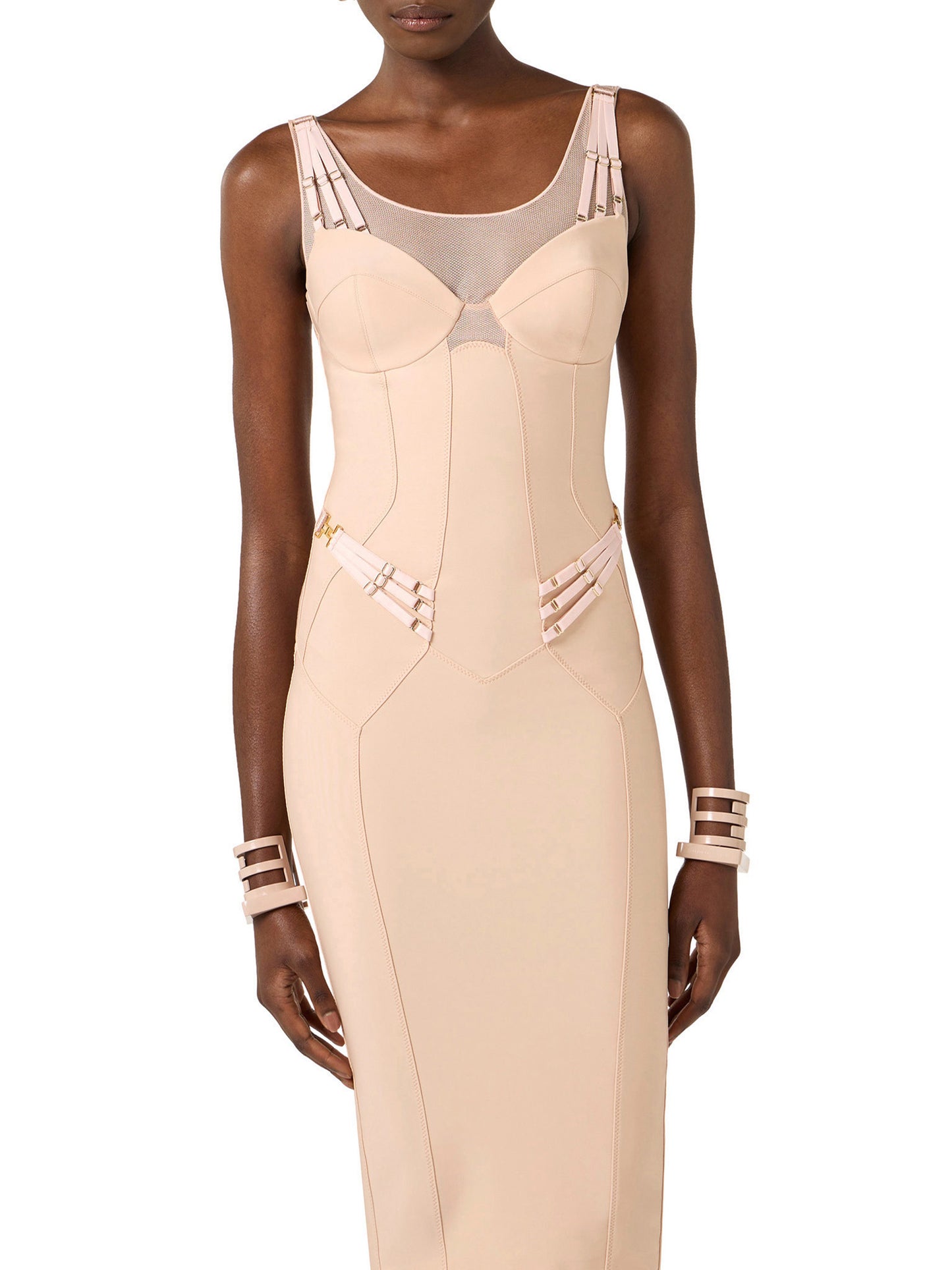 Lightweight jersey and tulle dress with elastic straps