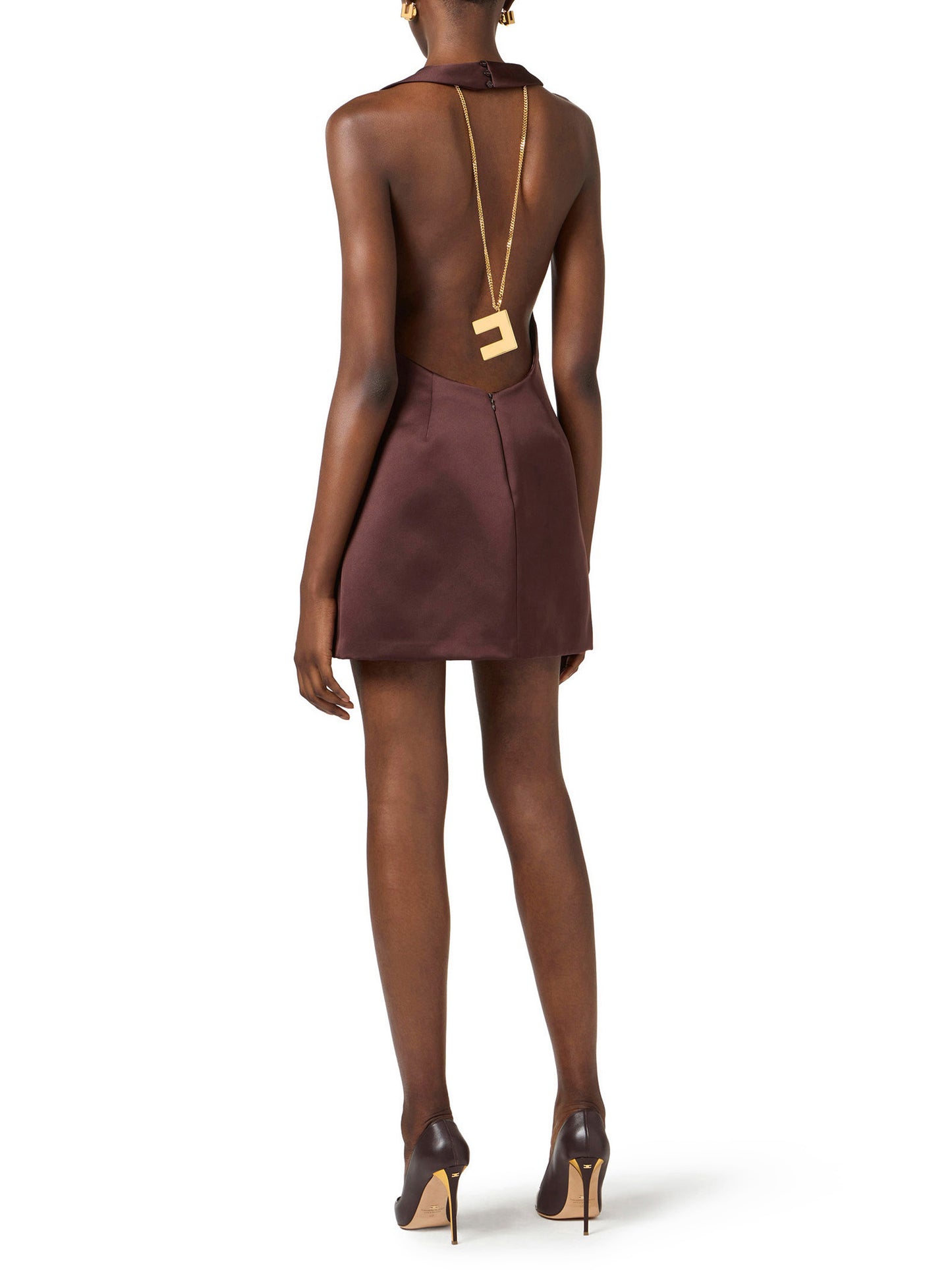 Mini dress in duchess satin with necklace