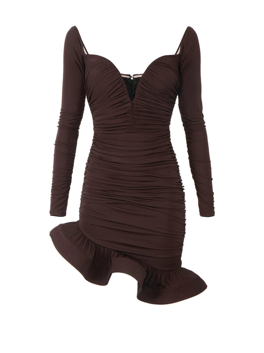 Mini dress in crêpe jersey fabric with flounce