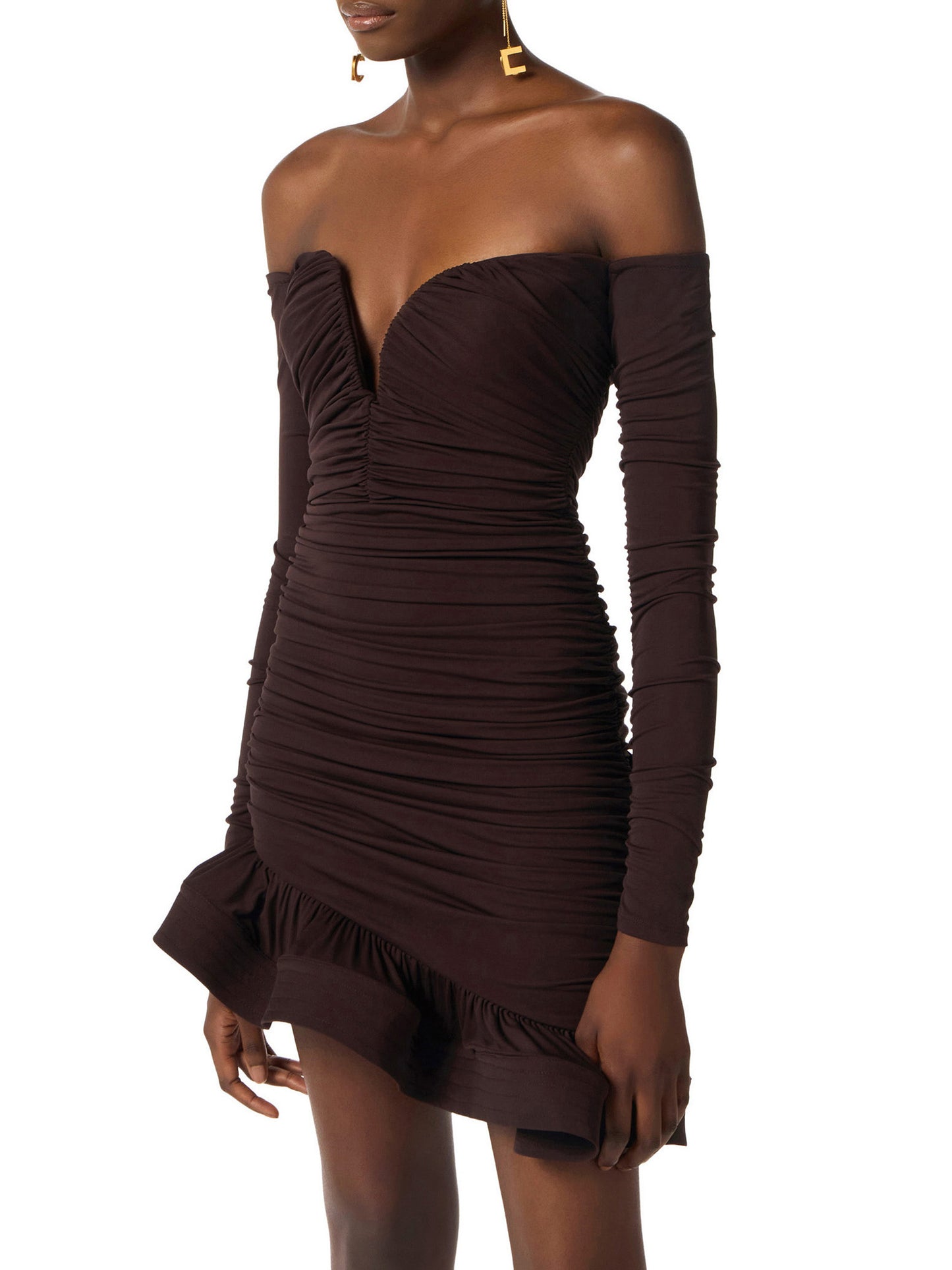 Mini dress in crêpe jersey fabric with flounce