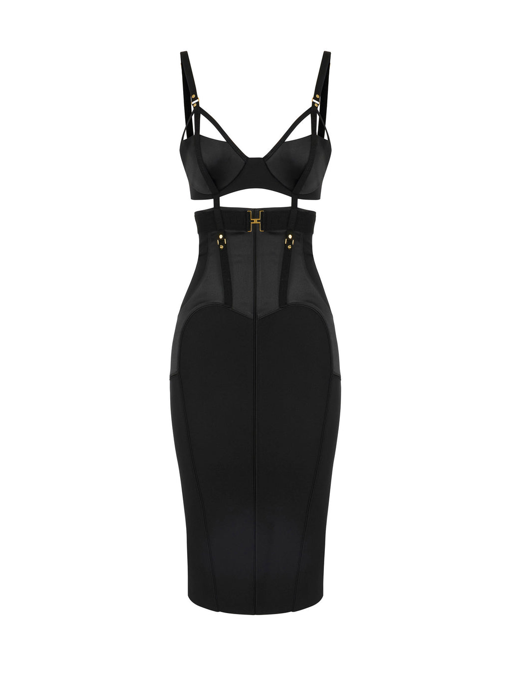 Bustier dress in lightweight crêpe and satin fabrics
