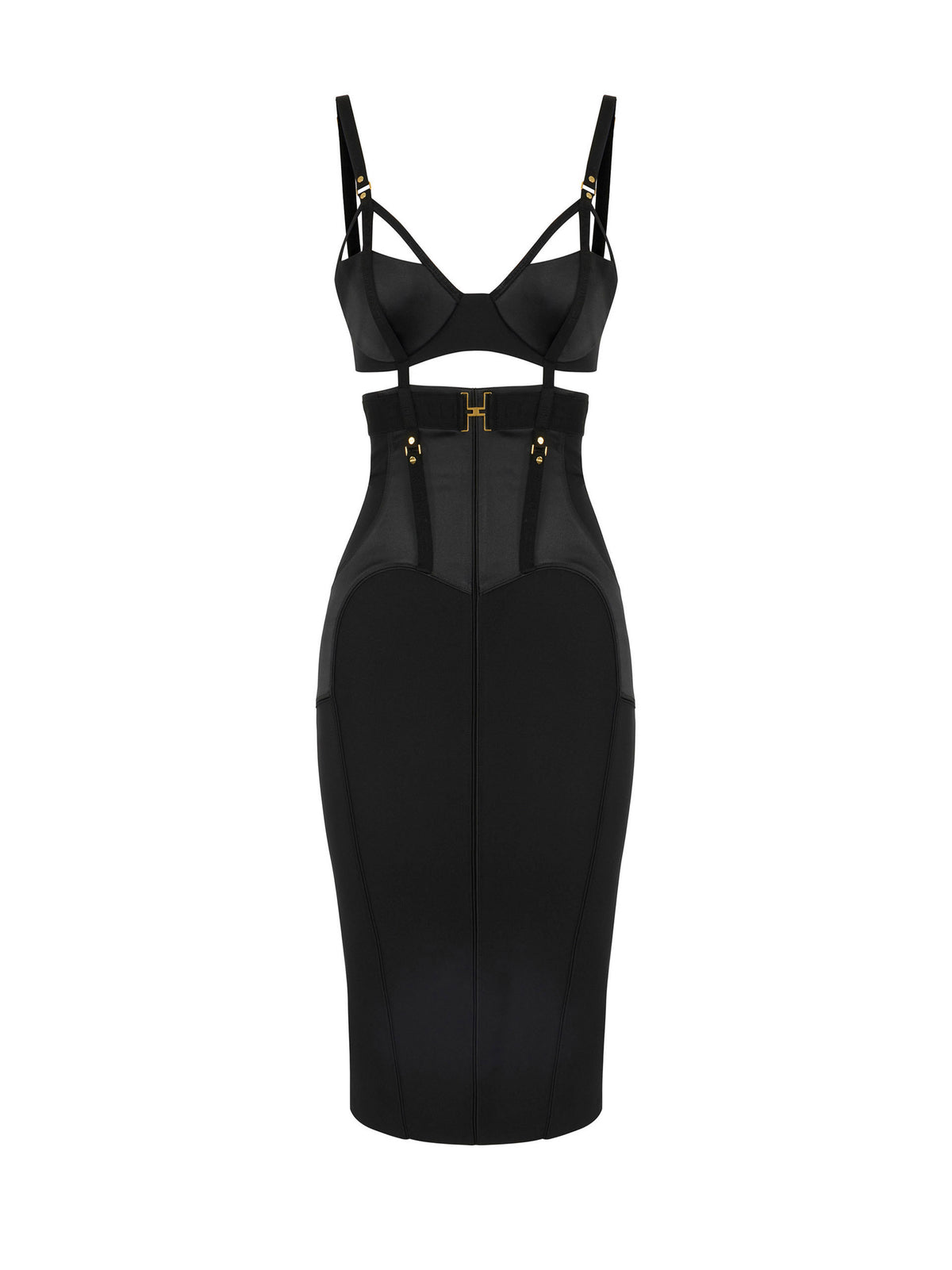 Bustier dress in lightweight crêpe and satin fabrics