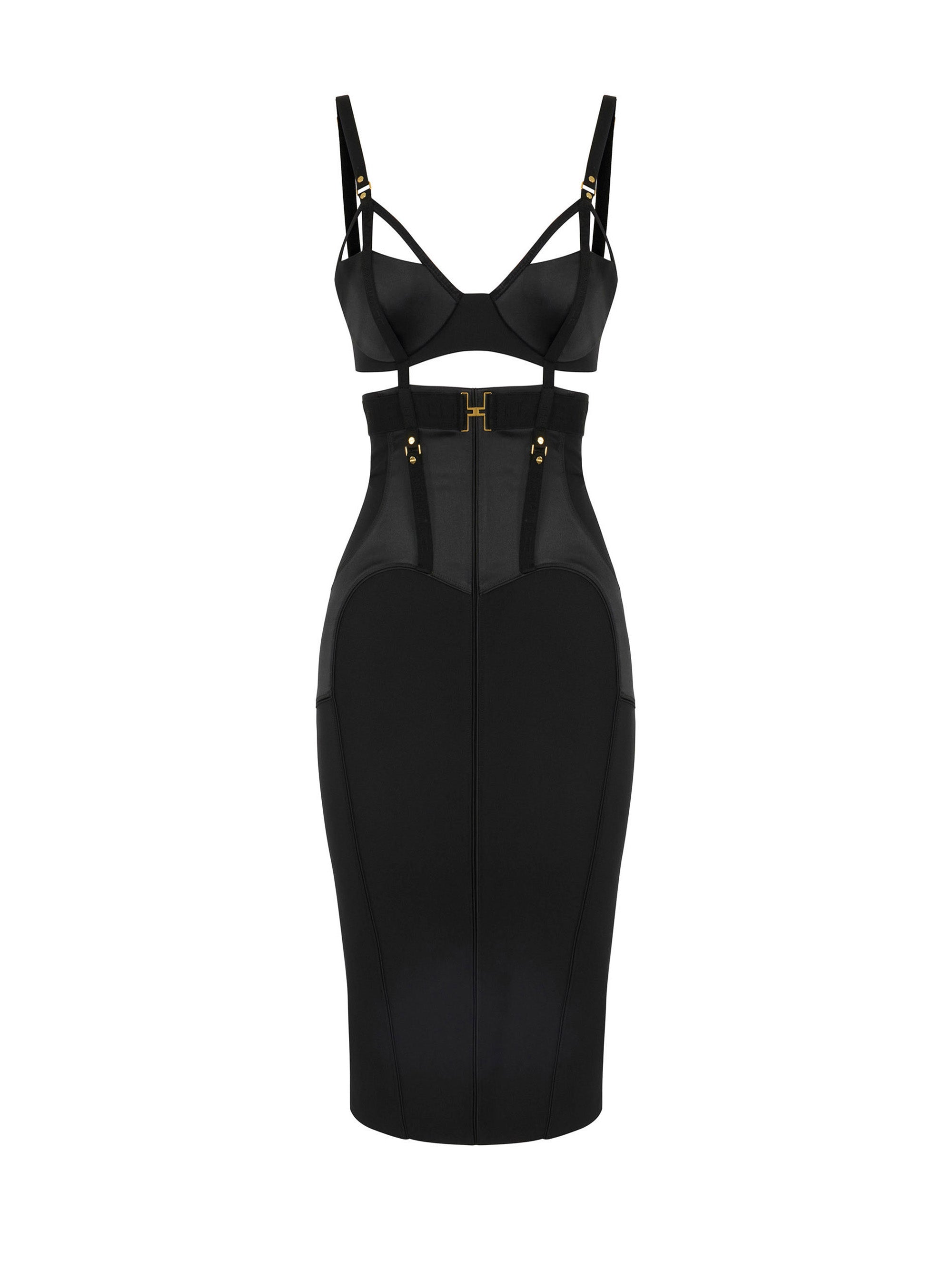 Bustier dress in lightweight crêpe and satin fabrics