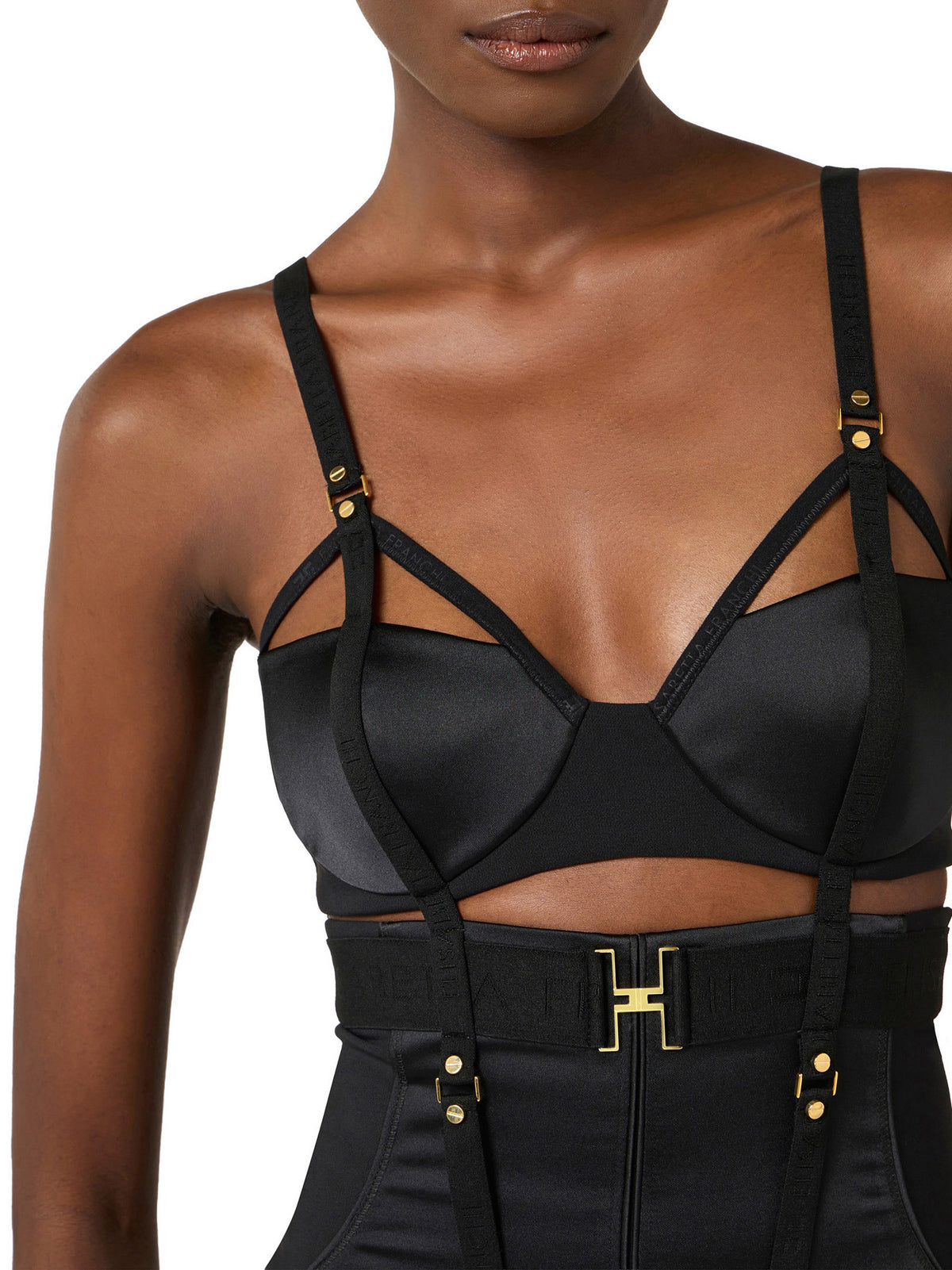 Bustier dress in lightweight crêpe and satin fabrics