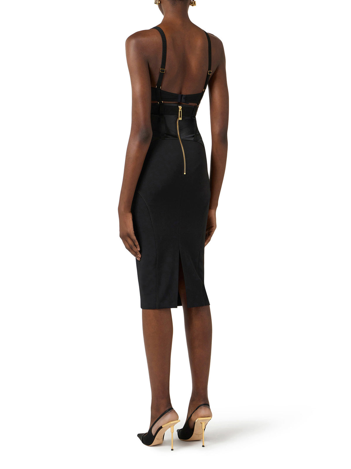 Bustier dress in lightweight crêpe and satin fabrics