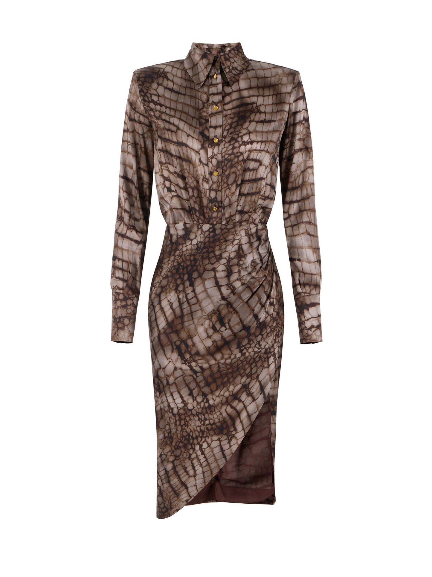 Dress in stretch satin fabric with alligator print