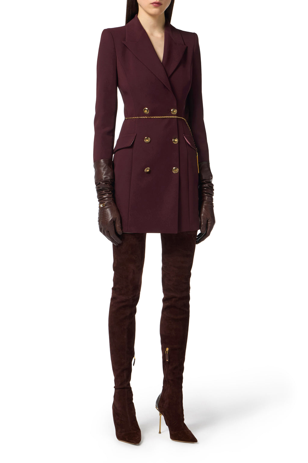 Dress in lightweight crêpe fabric with jewel chain