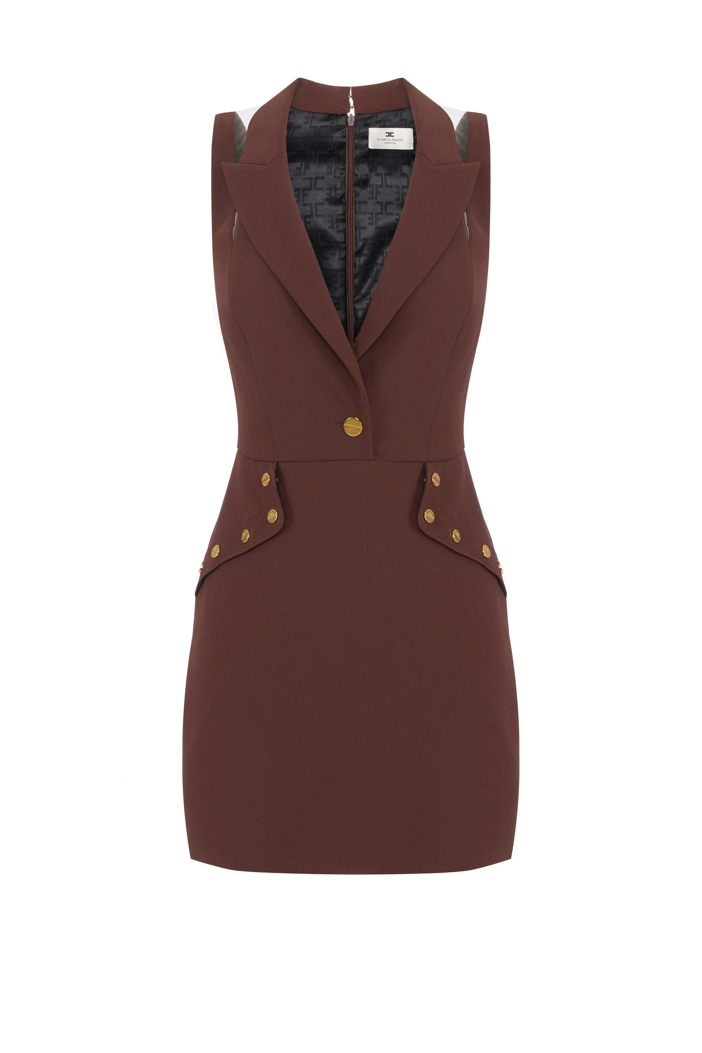 Mini dress in double layer crêpe fabric with jewel buttons
