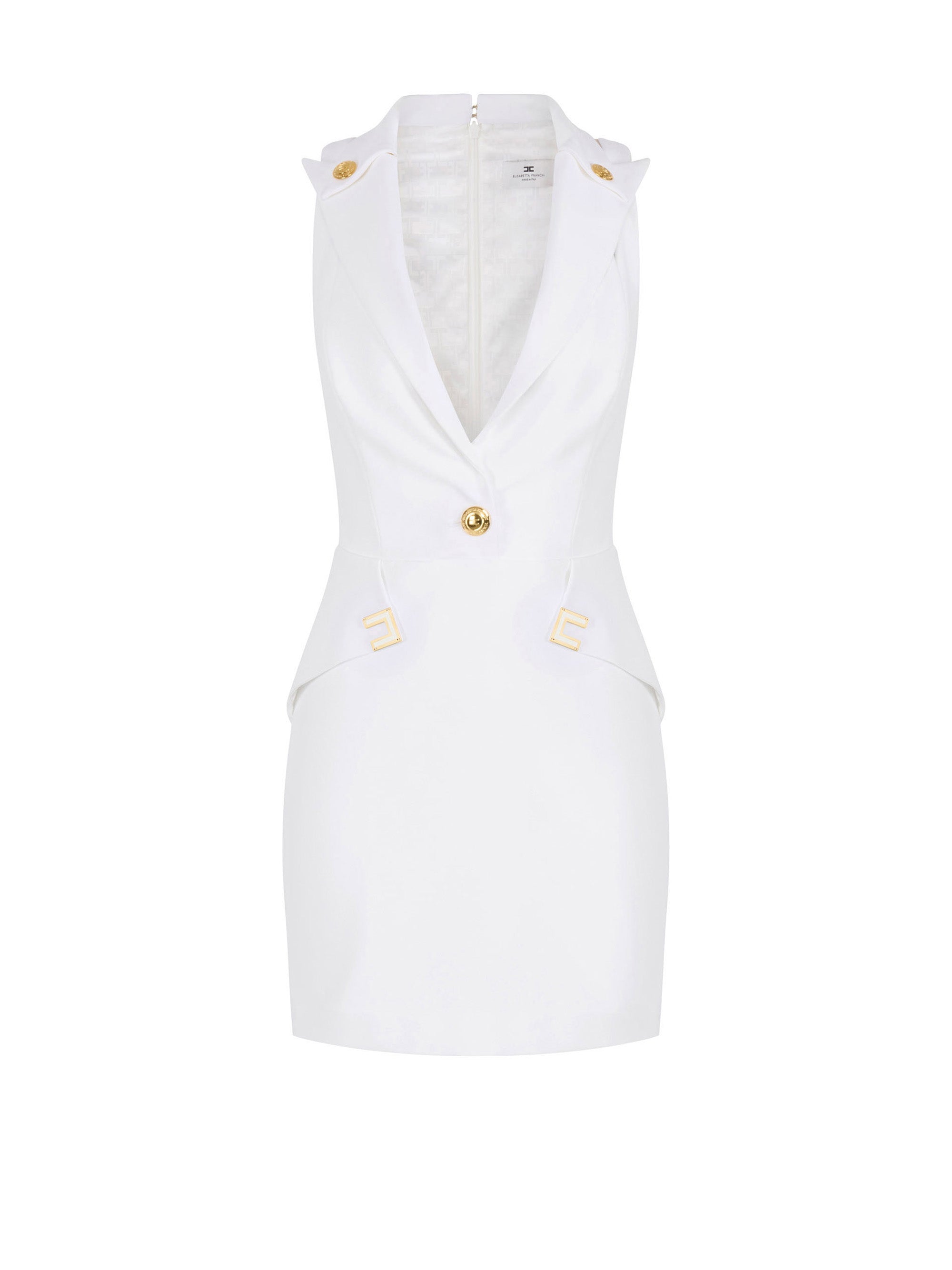 Mini dress in double layer stretch crêpe fabric with logo details