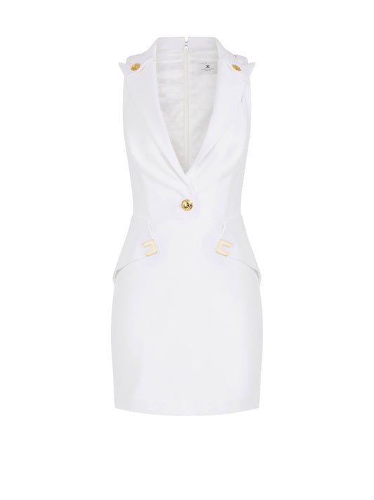 Mini dress in double layer stretch crêpe fabric with logo details