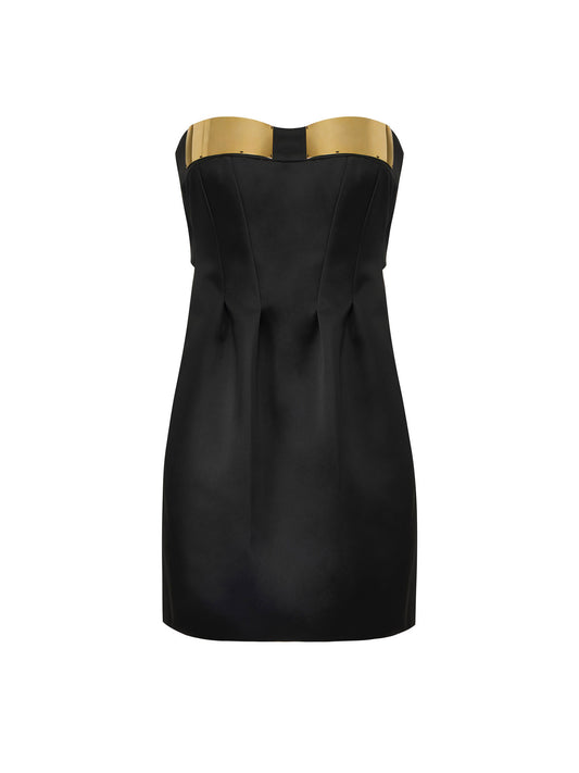 Mini dress in duchess satin with jewel cups