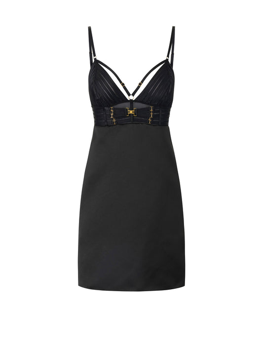 Mini dress in duchess satin with elastic straps