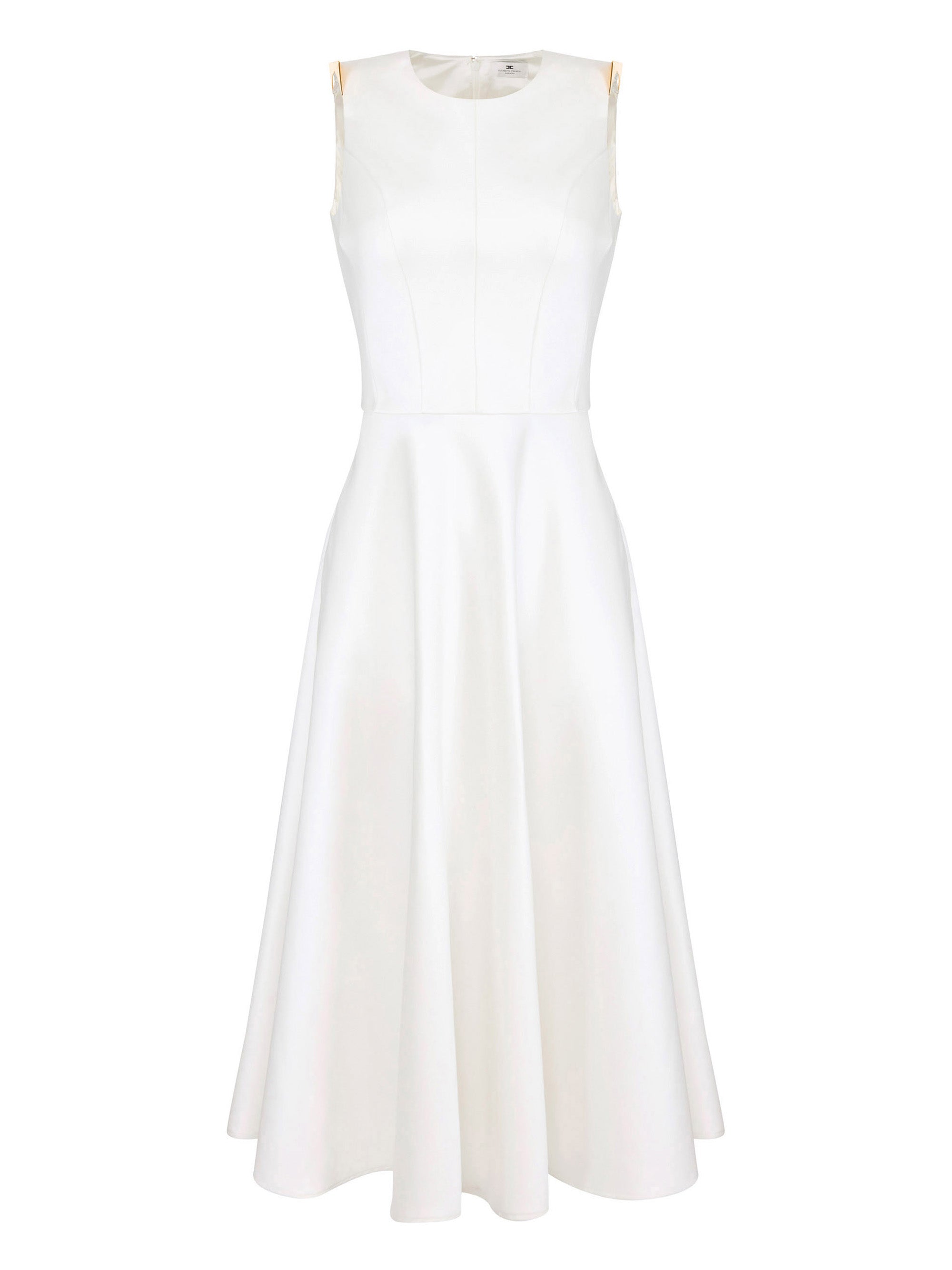 Duchess satin dress with jewel details on the shoulders