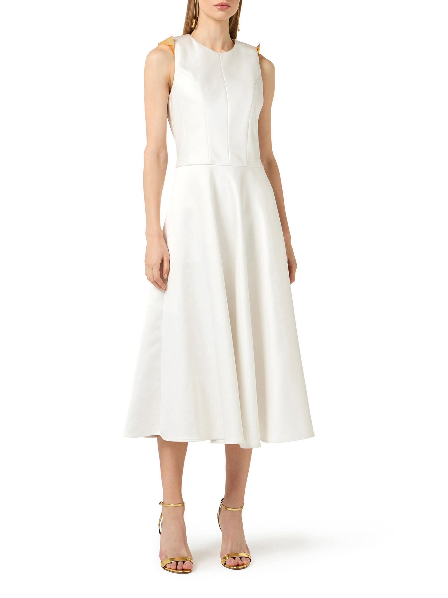 Duchess satin dress with jewel details on the shoulders