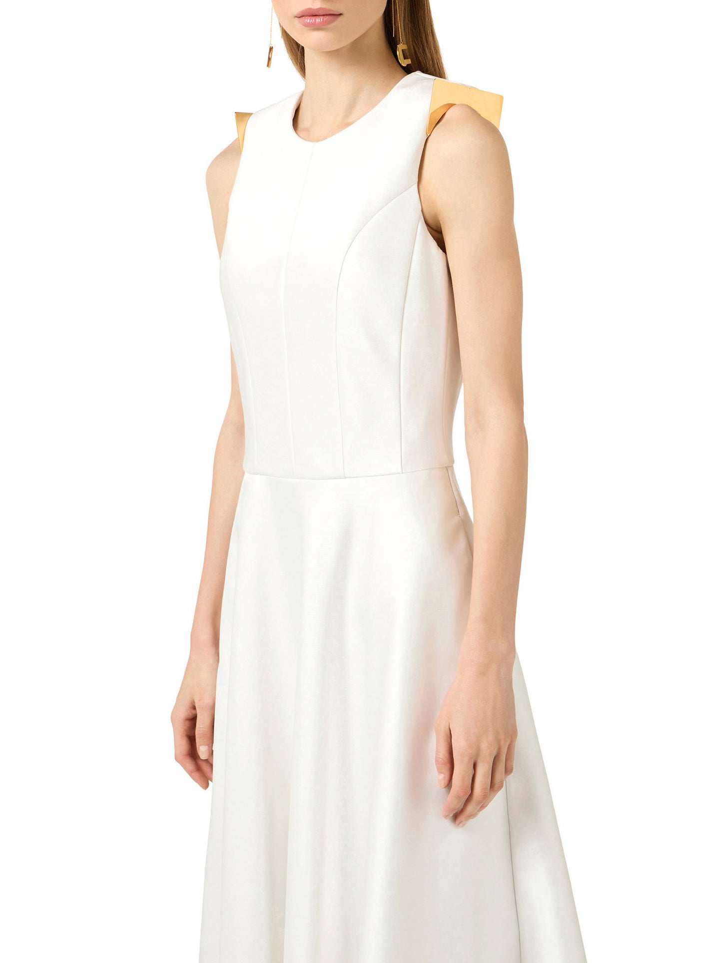 Duchess satin dress with jewel details on the shoulders