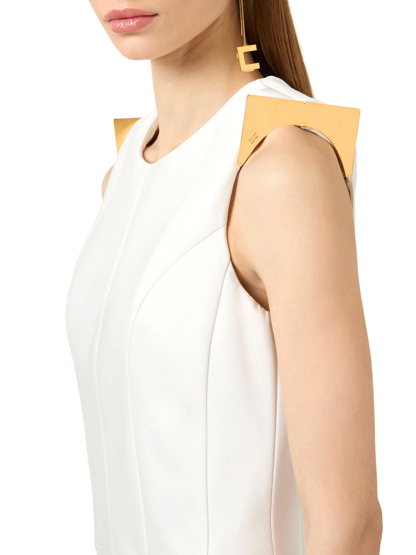 Duchess satin dress with jewel details on the shoulders