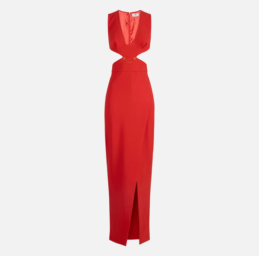 Red Carpet dress in lightweight crêpe fabric with cut-outs