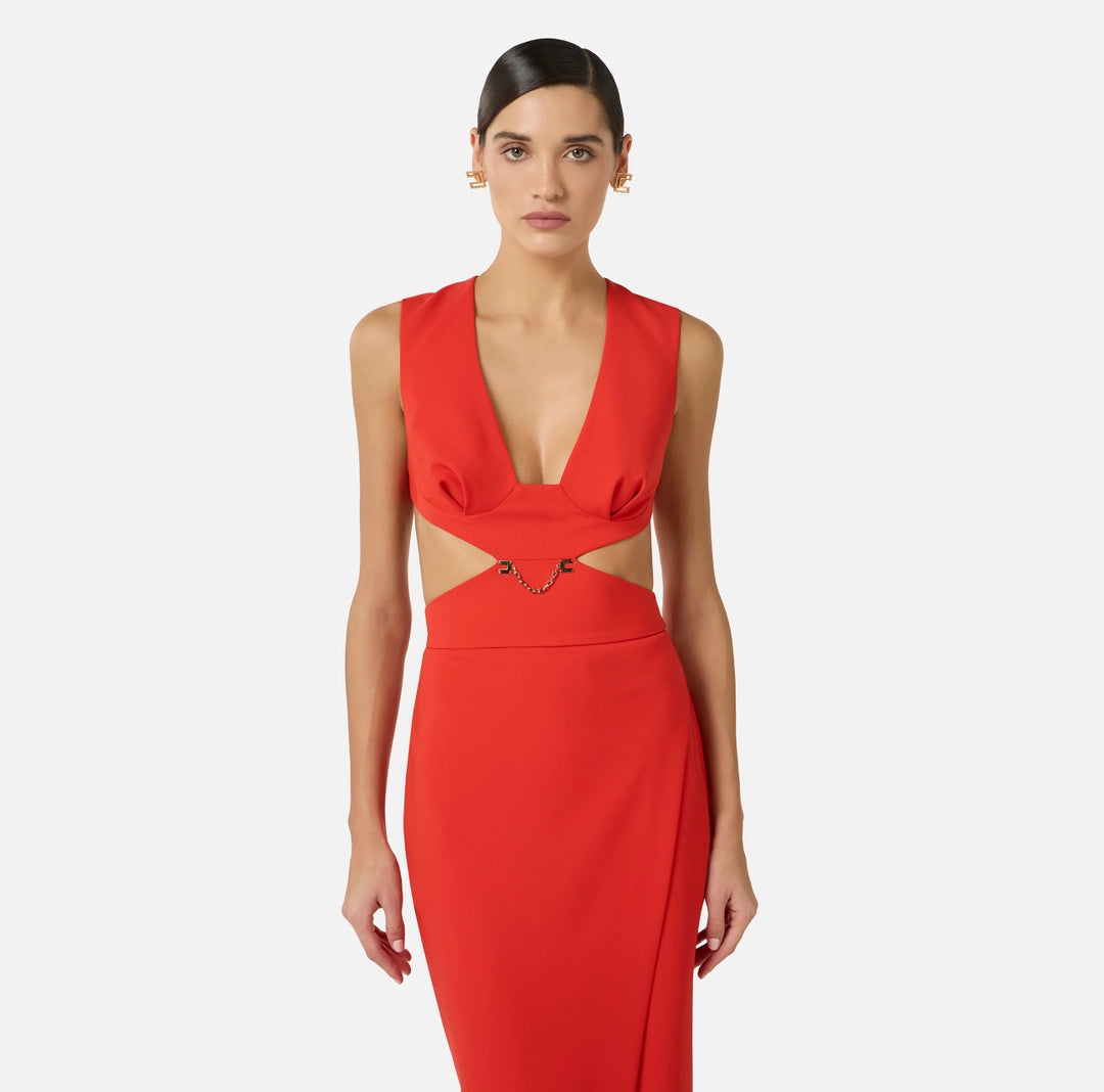 Red Carpet dress in lightweight crêpe fabric with cut-outs