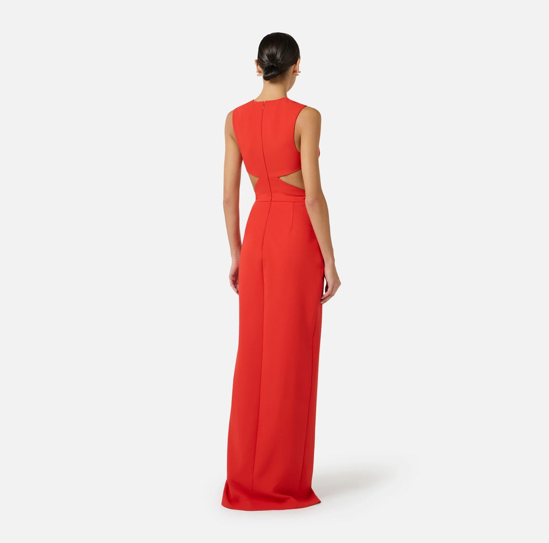 Red Carpet dress in lightweight crêpe fabric with cut-outs