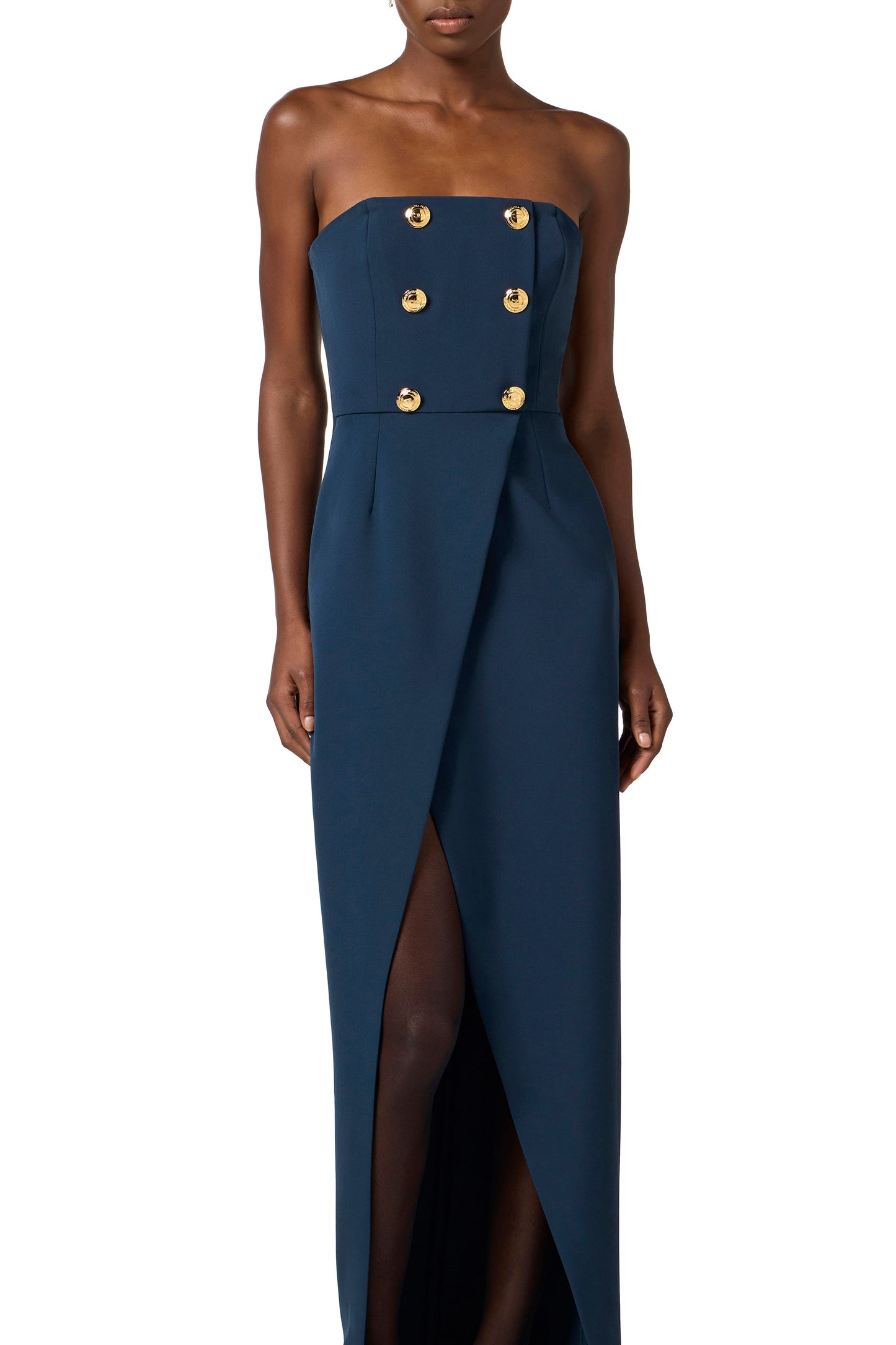 Red Carpet dress in lightweight crêpe fabric with buttons