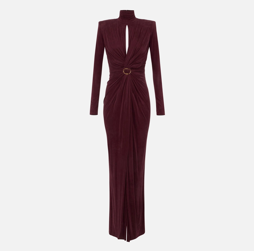 Red Carpet dress in cupro jersey fabric with drapes