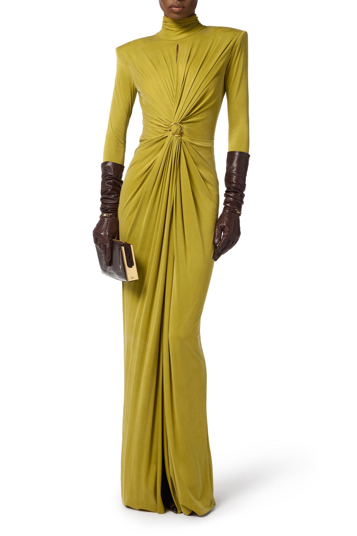 Red Carpet dress in cupro jersey fabric with drapes