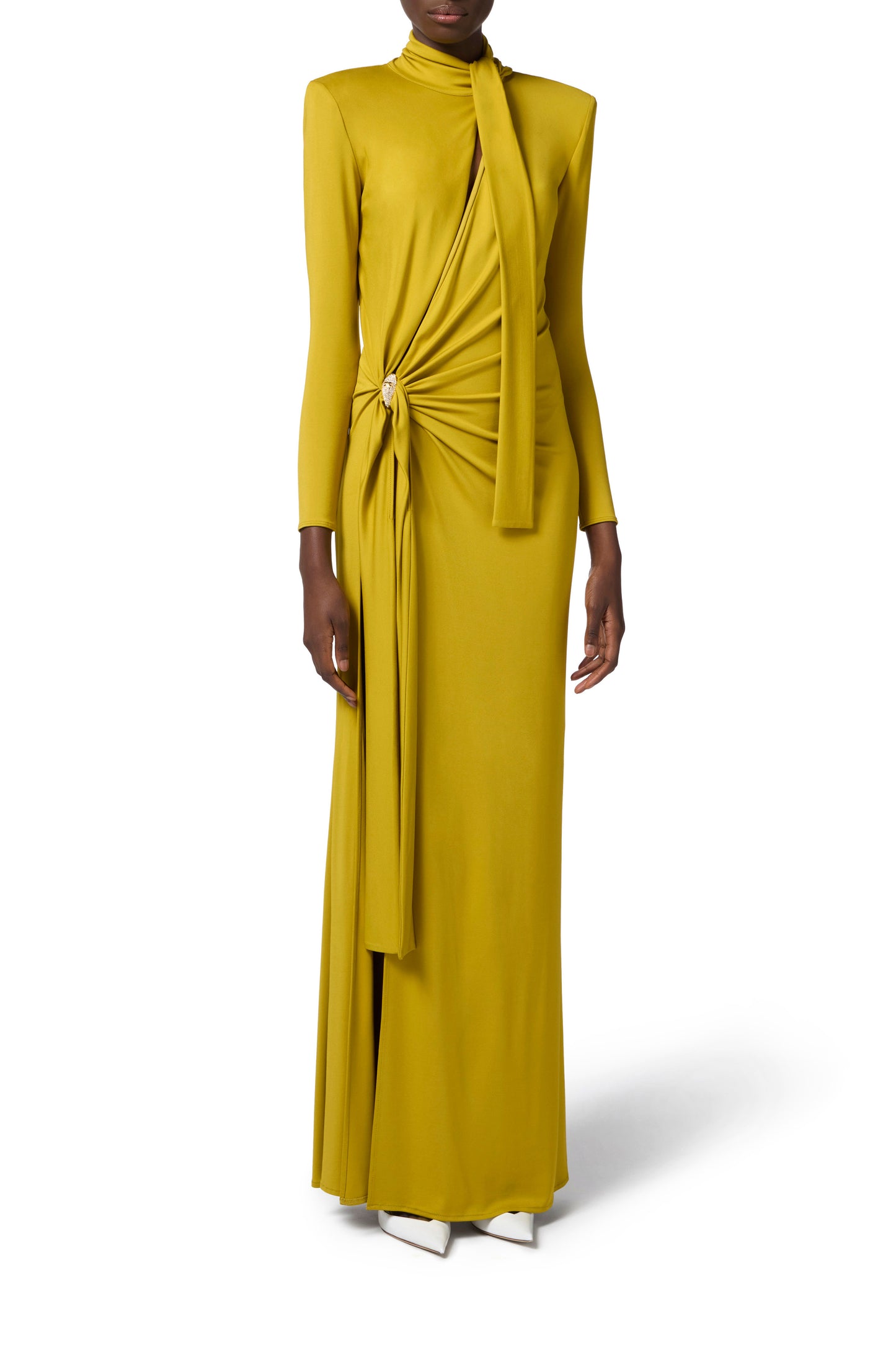 Red Carpet jersey dress with slit and knots