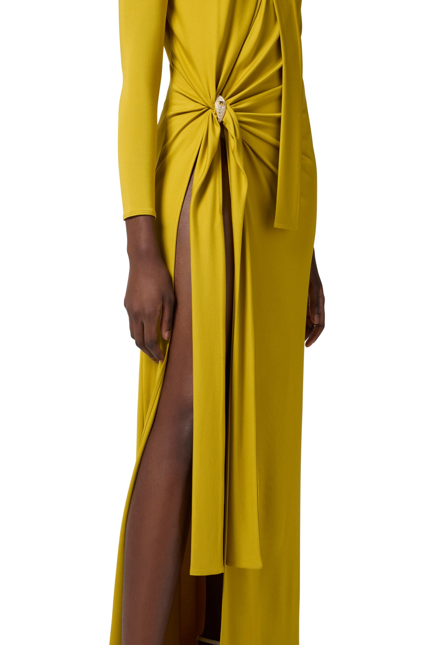 Red Carpet jersey dress with slit and knots