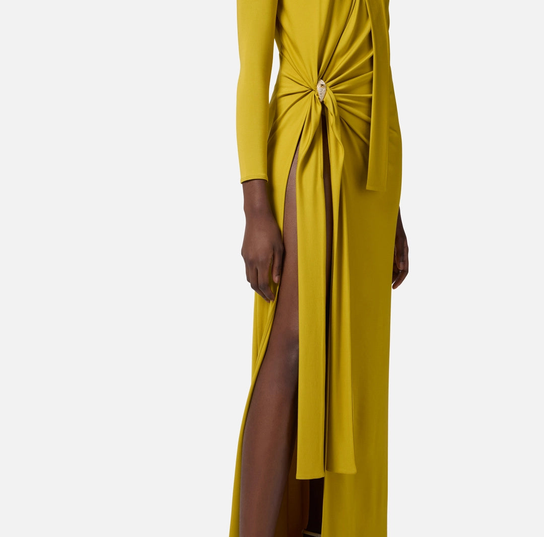 Red Carpet jersey dress with slit and knots