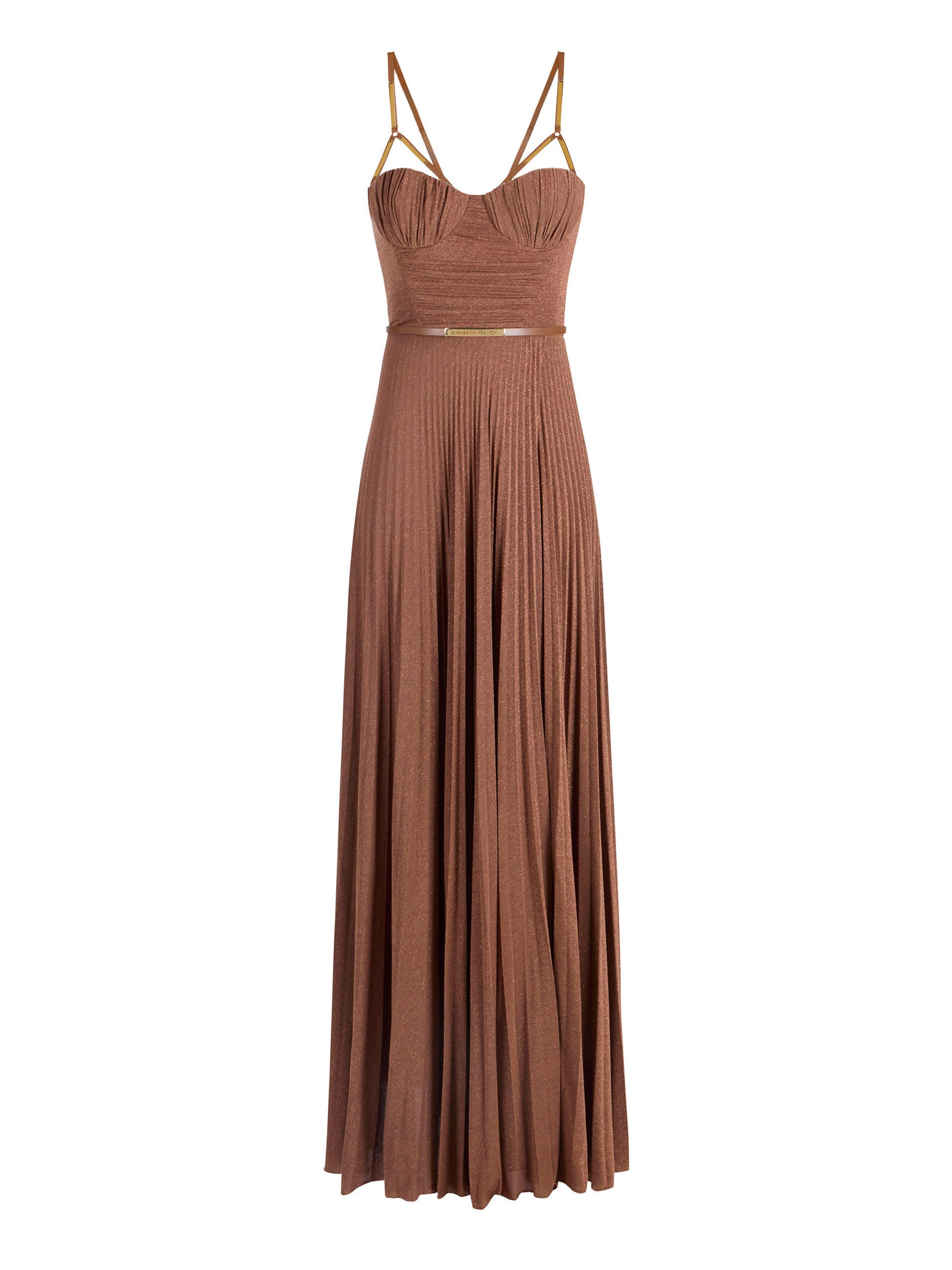 Red Carpet dress made of lamé-effect jersey fabric with belt