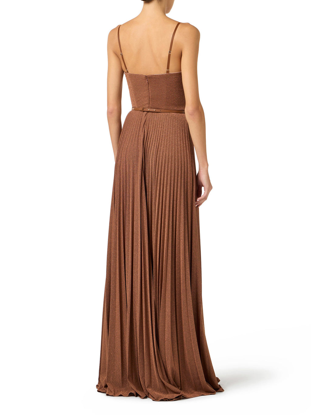 Red Carpet dress made of lamé-effect jersey fabric with belt