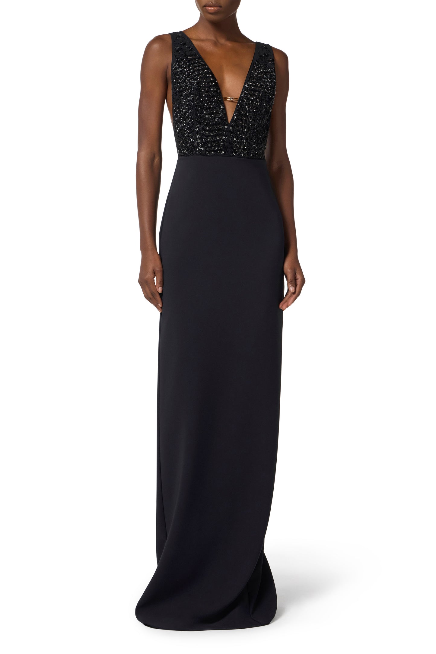 Red Carpet dress in georgette and crêpe fabrics with crystals