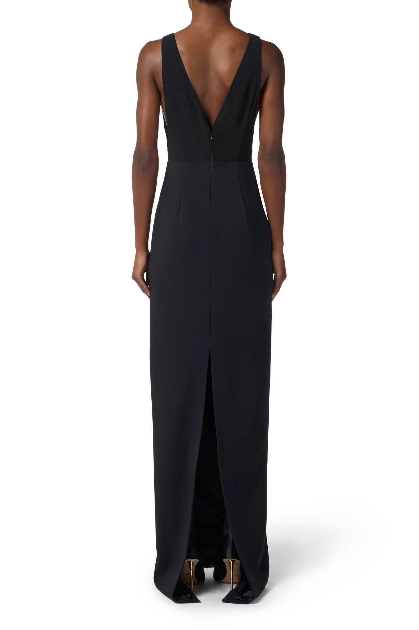 Red Carpet dress in georgette and crêpe fabrics with crystals