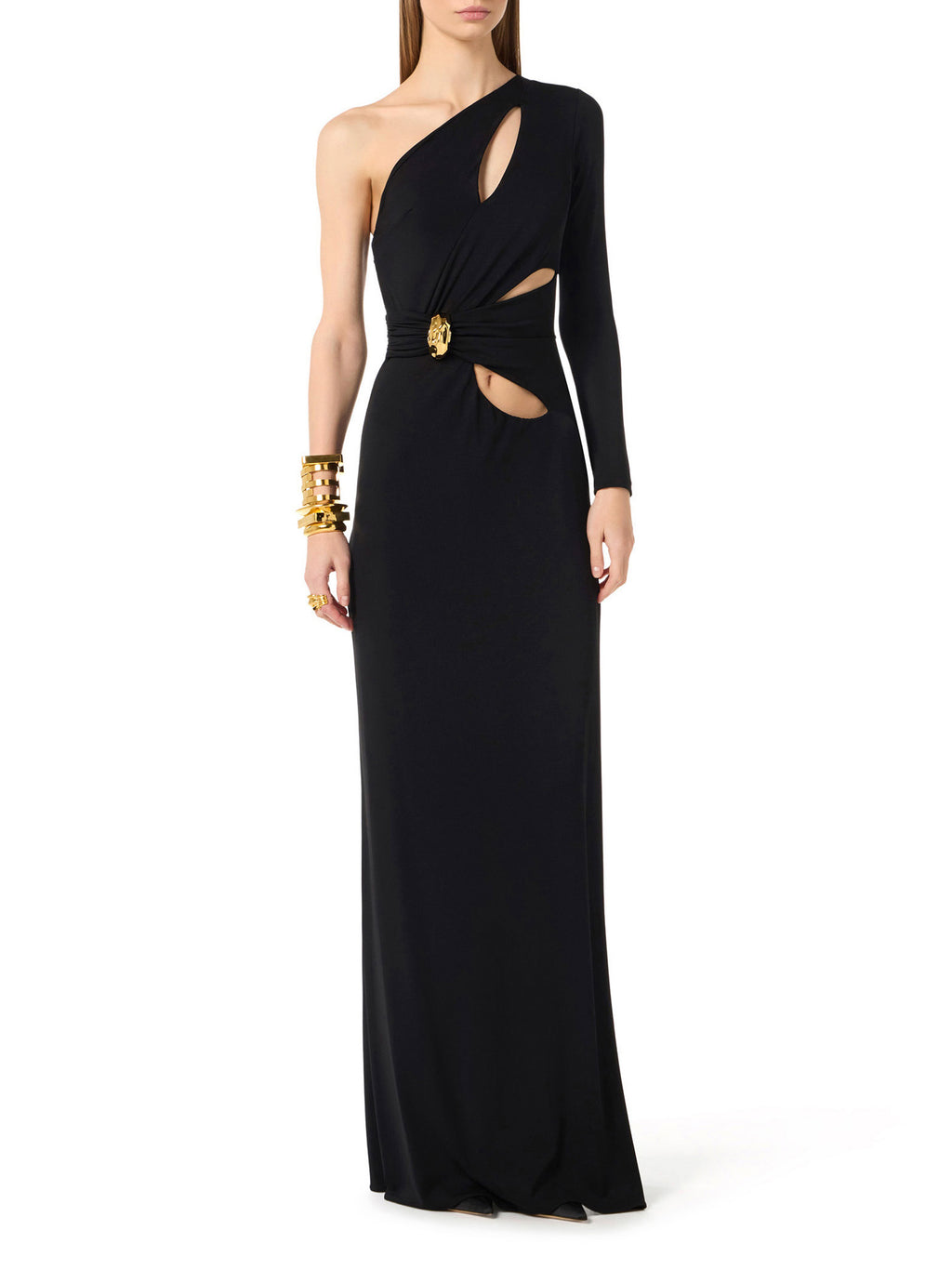 Red Carpet dress in crêpe fabric with jewel detail
